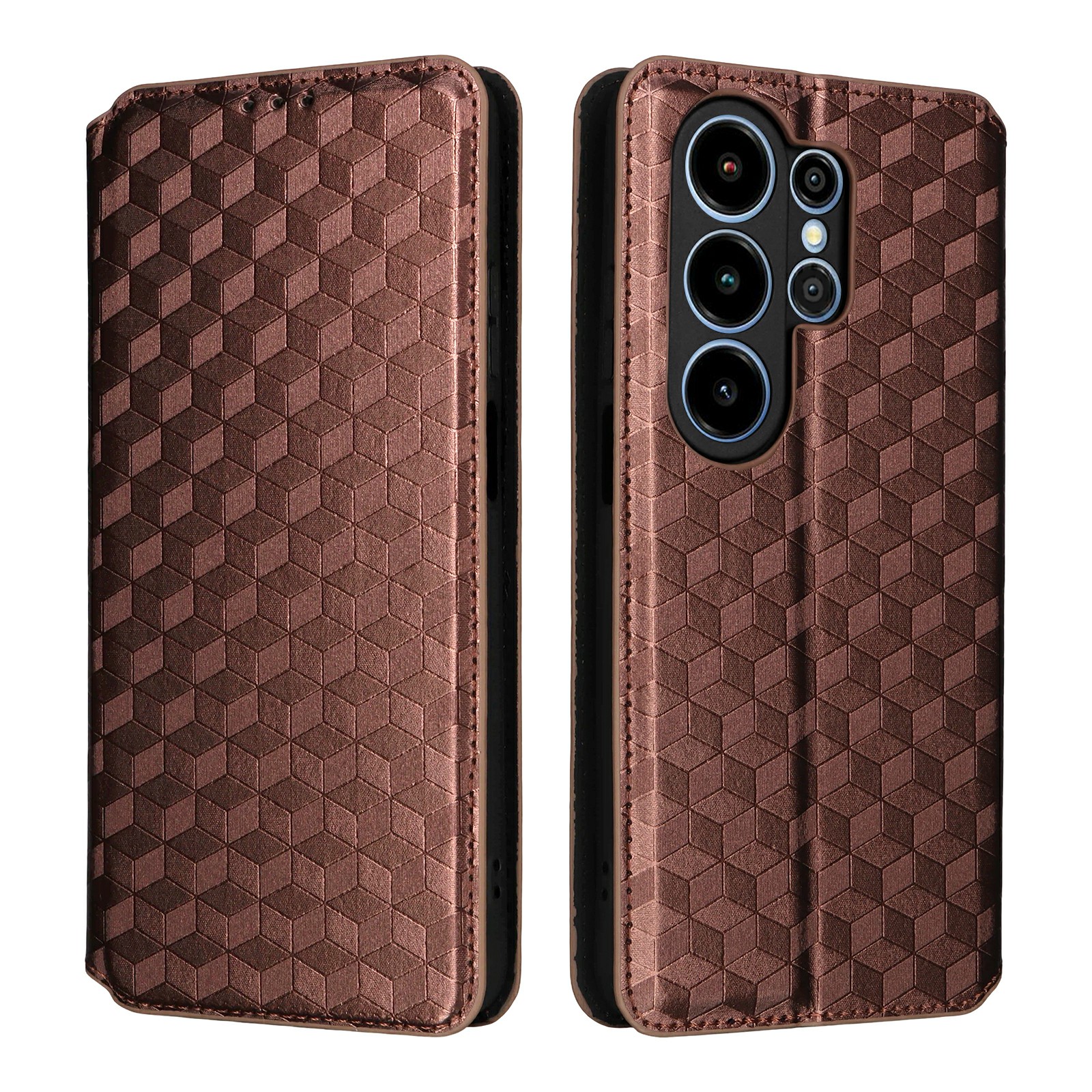 For Blackview Wave 10 Case Wallet Rhombus Imprinted PU Leather Phone Cover - Brown