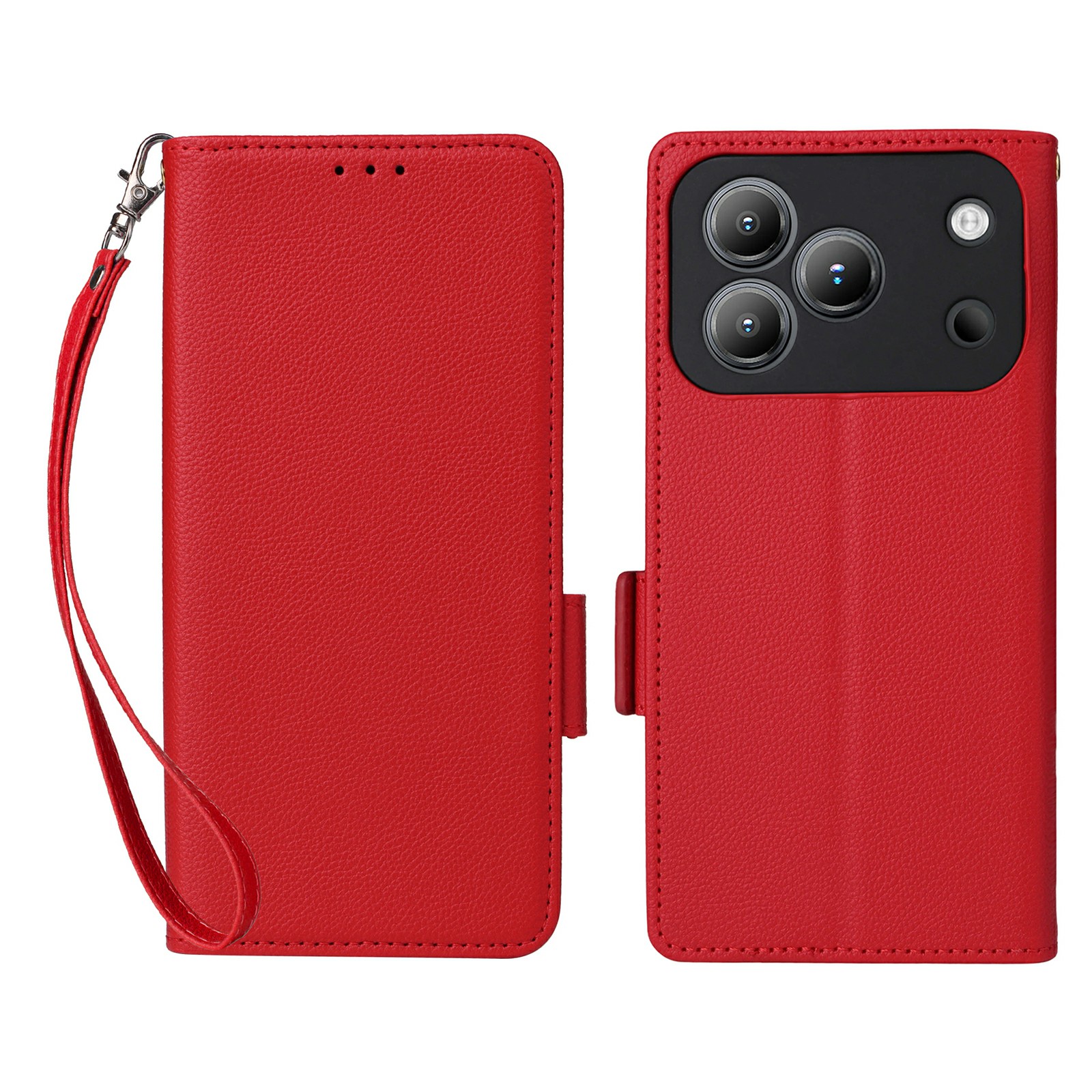 For Blackview Wave 7C Case Litchi Texture Wallet Leather Phone Cover with Wrist Strap - Red