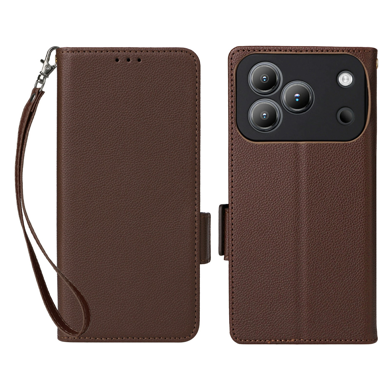 For Blackview Wave 7C Case Litchi Texture Wallet Leather Phone Cover with Wrist Strap - Brown