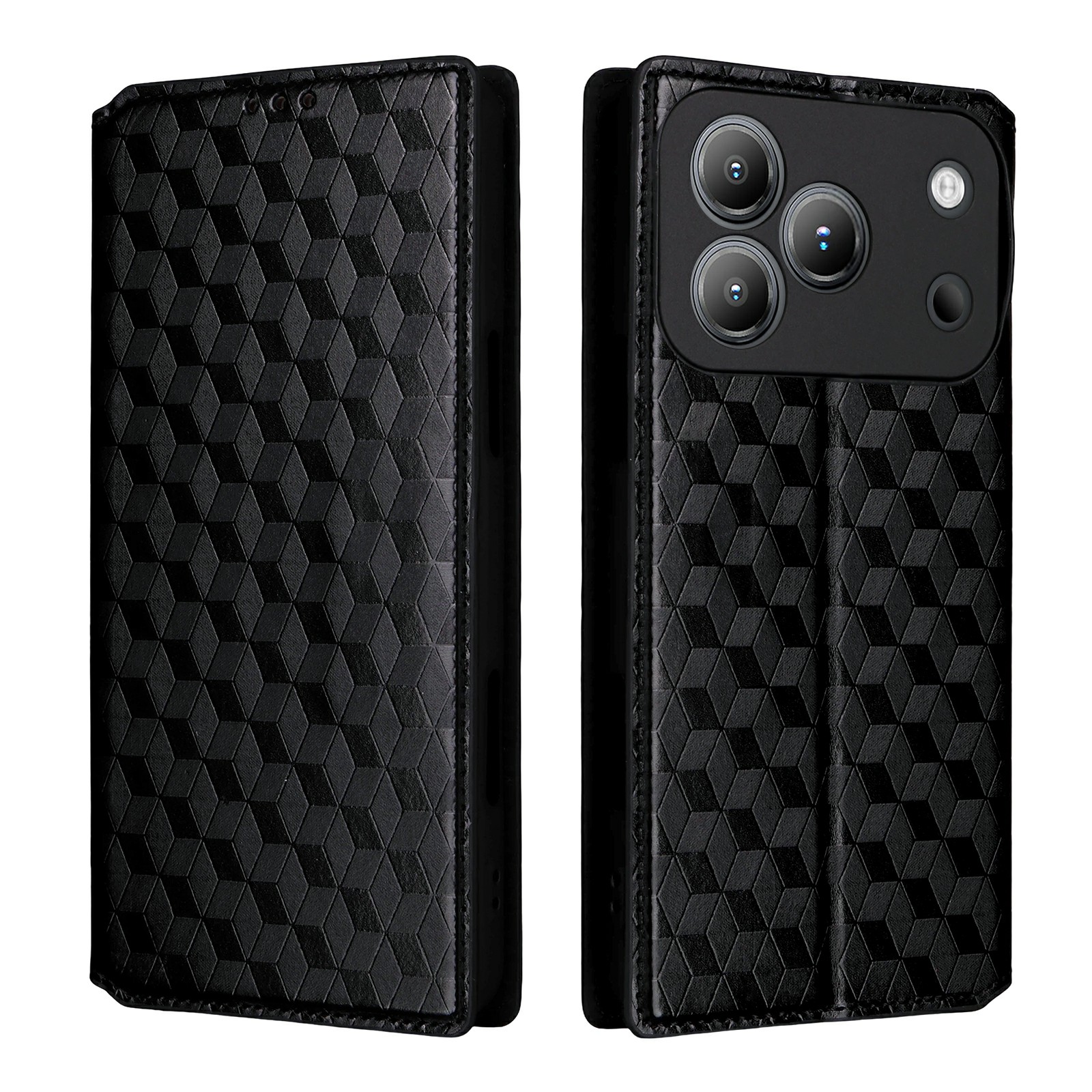 For Blackview Wave 7C Case Wallet Rhombus Imprinted PU Leather Phone Cover - Black
