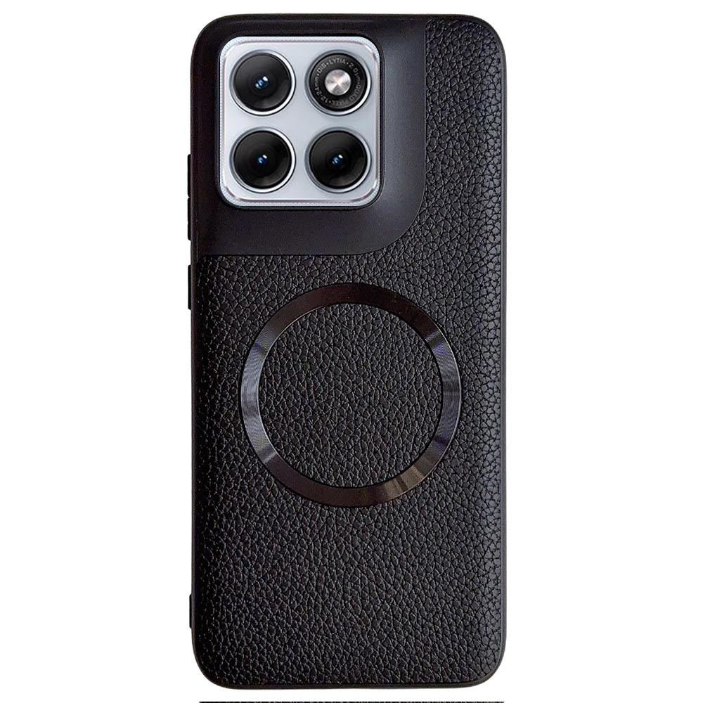 Magnetic Case For Motorola Edge 70 Fusion+ 5G / Edge 70 Fusion 5G Litchi Texture PU Leather + TPU Phone Back Cover - Black
