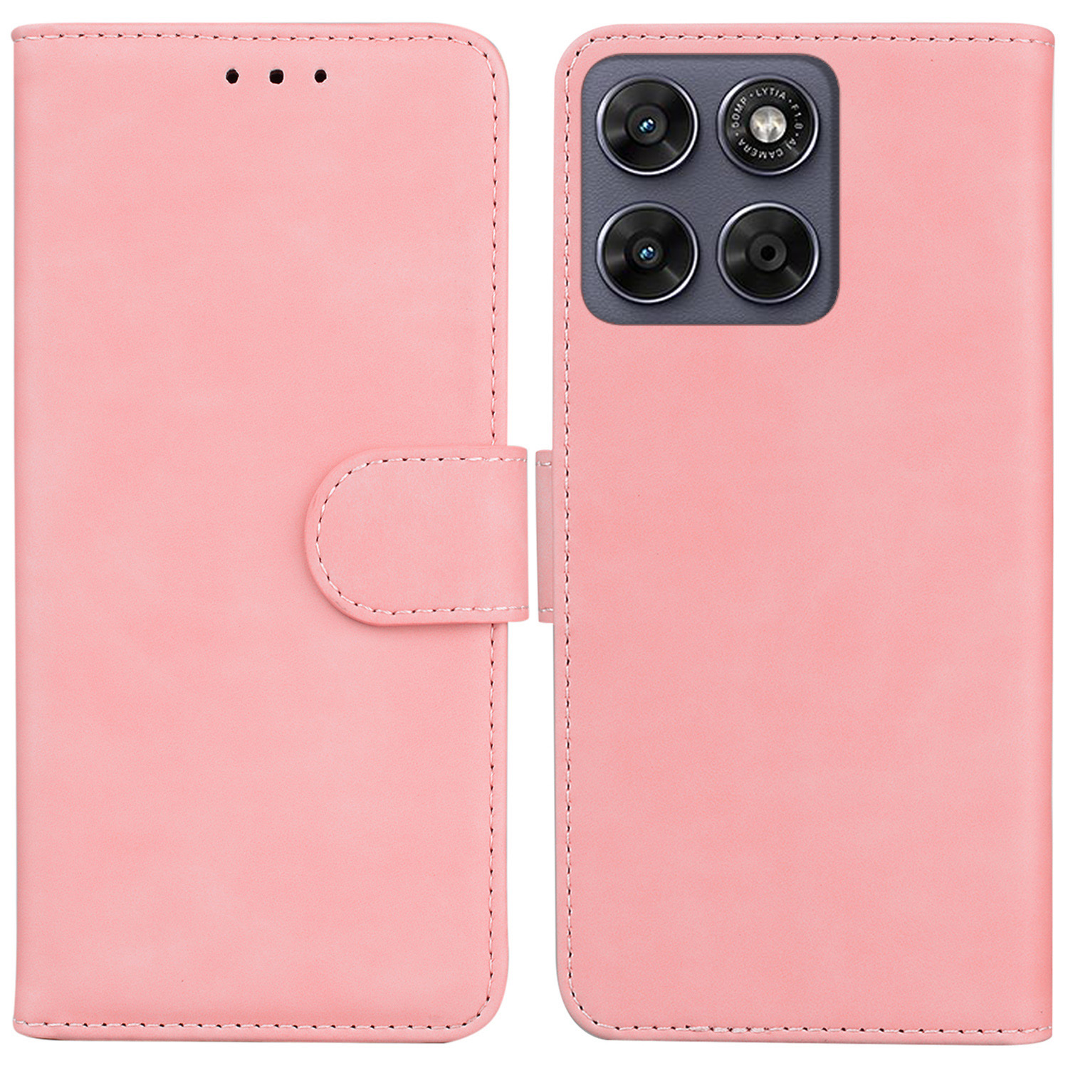 Case For Motorola Moto G67 5G  /  G77 5G Solid Color Leather Wallet Phone Cover - Pink