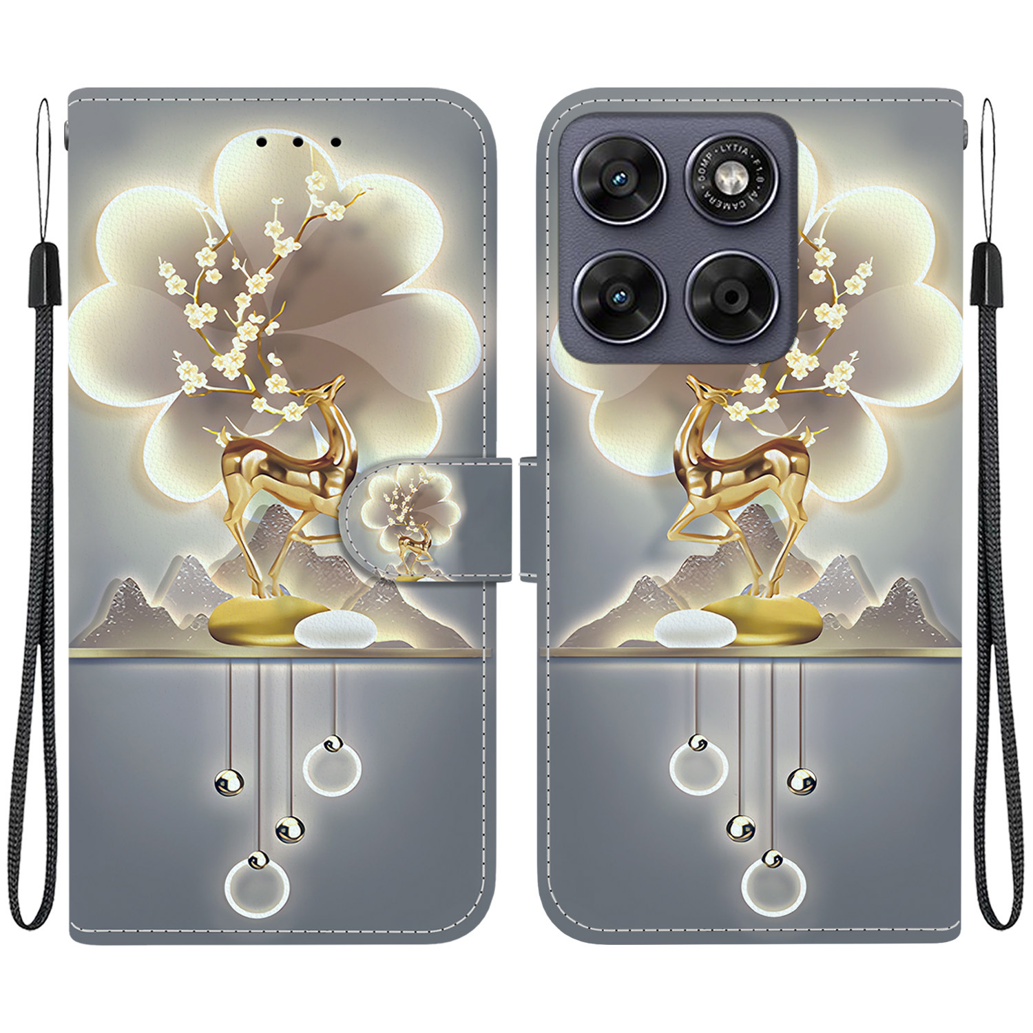For Motorola Moto G77 5G  /  G67 5G Case Pattern Printing Leather Flip Wallet Phone Cover with Lanyard - Sika Deer