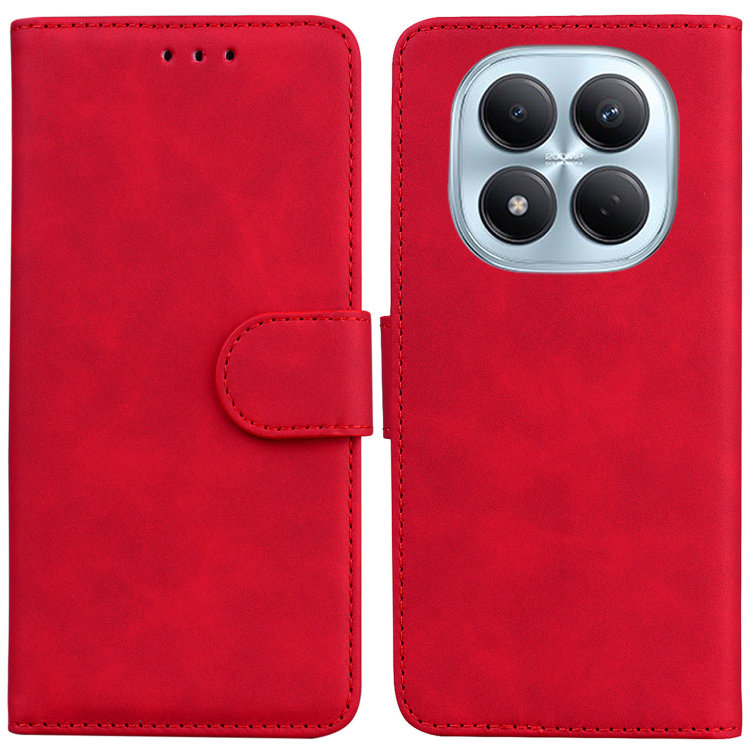 For Xiaomi Redmi Note 15 Pro 4G (Global) Case Solid Color Leather Wallet Phone Cover - Red