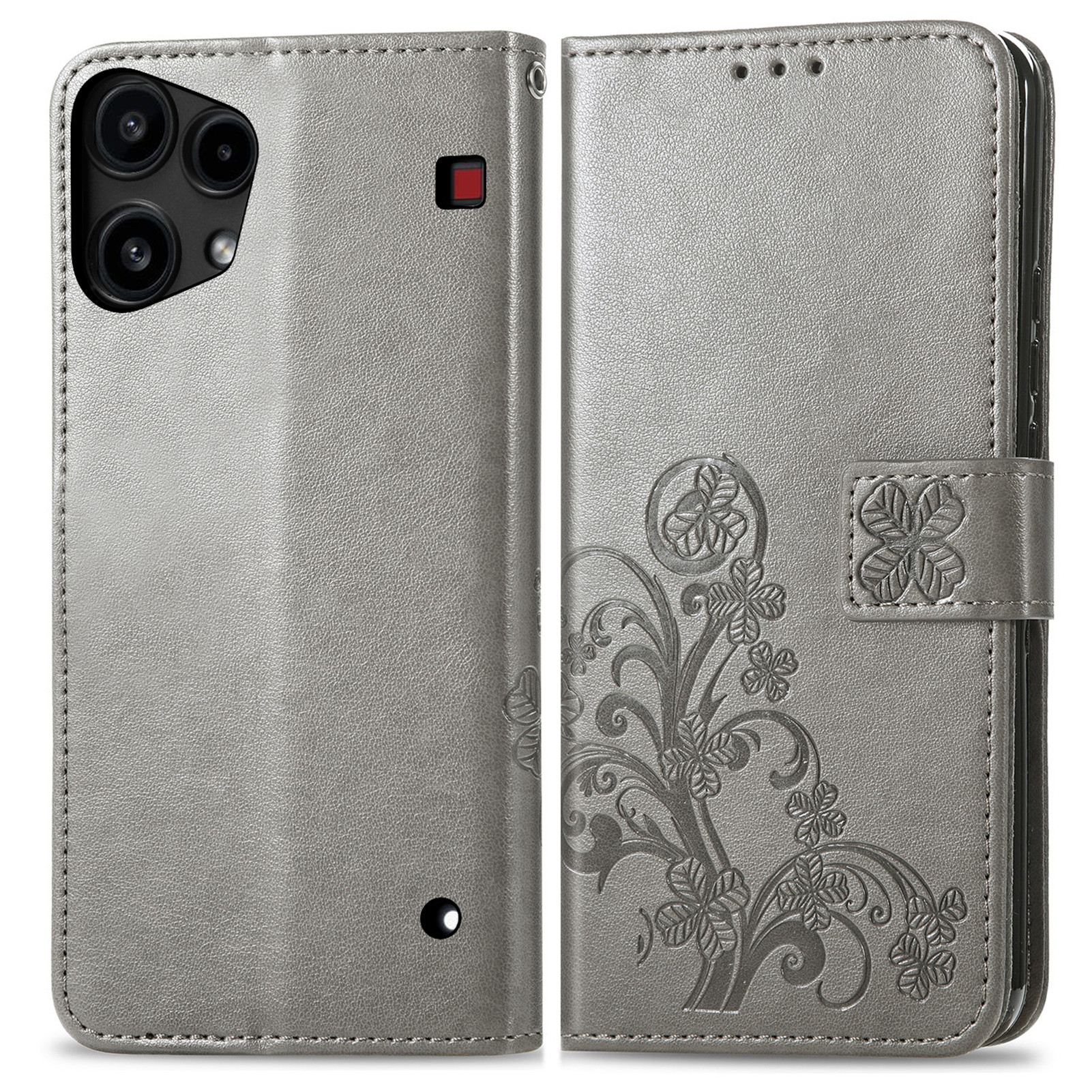 For Nothing Phone (3a) Lite 5G Leather Case Four-Leaf Clover Wallet Phone Cover - Grey