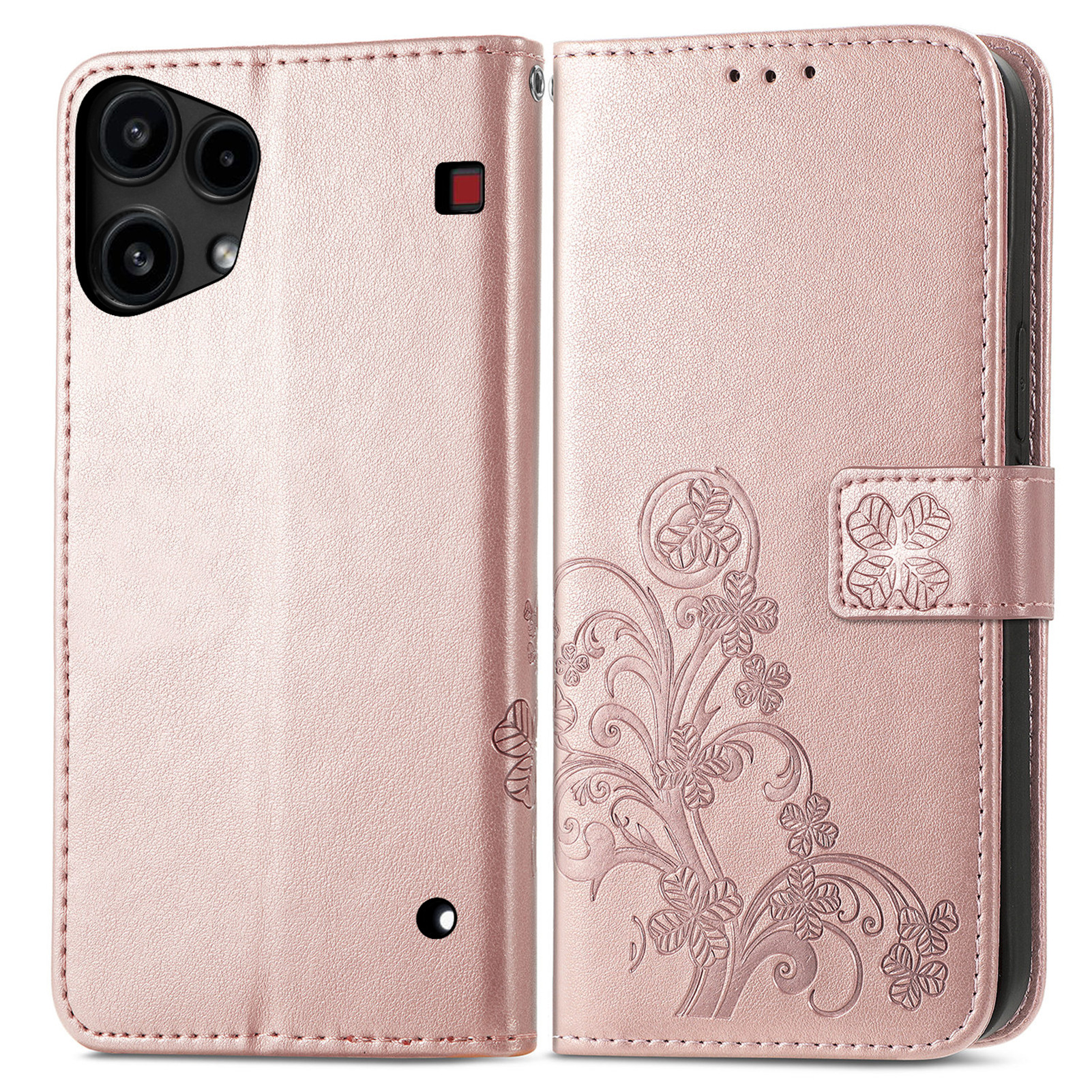 For Nothing Phone (3a) Lite 5G Leather Case Four-Leaf Clover Wallet Phone Cover - Rose Gold