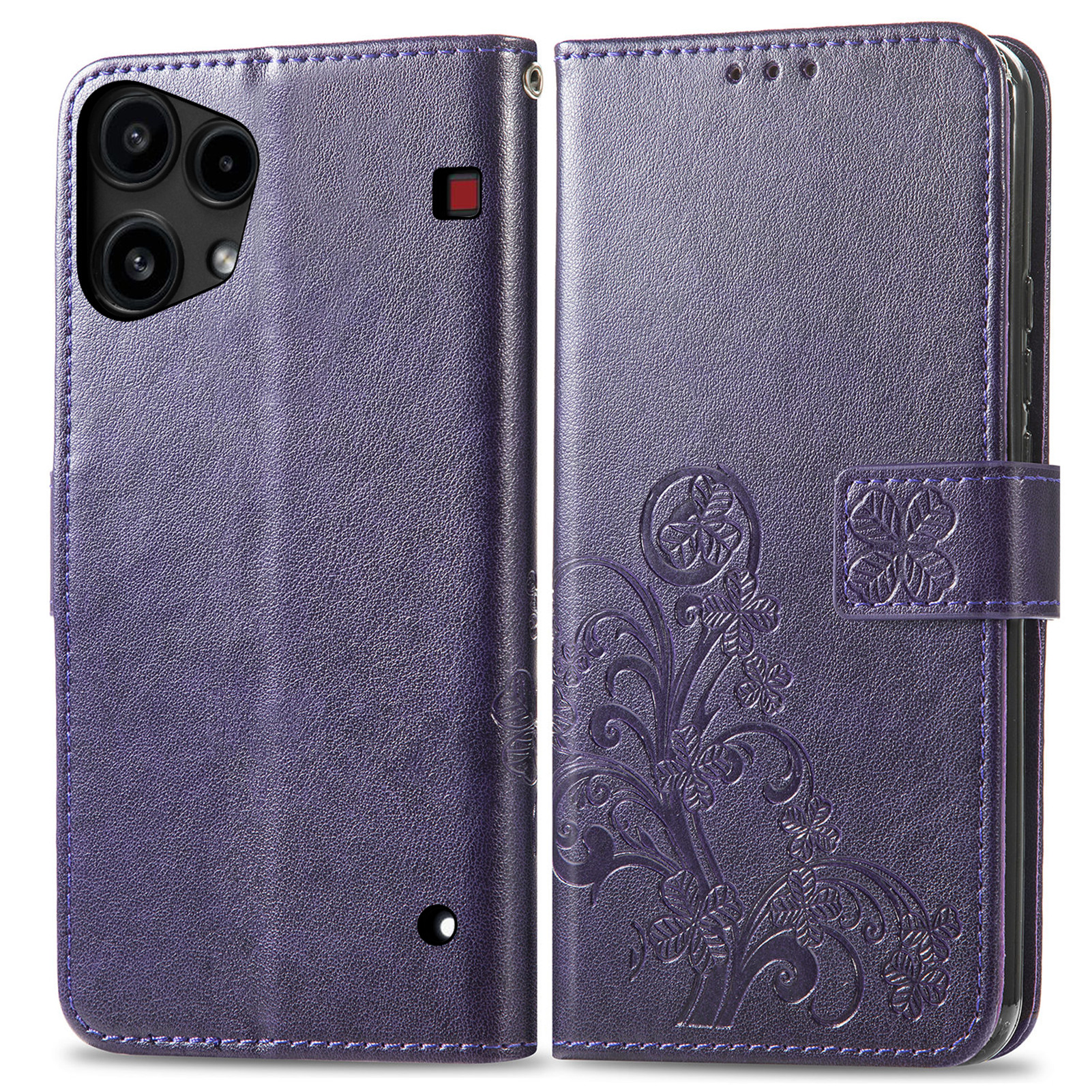 For Nothing Phone (3a) Lite 5G Leather Case Four-Leaf Clover Wallet Phone Cover - Purple