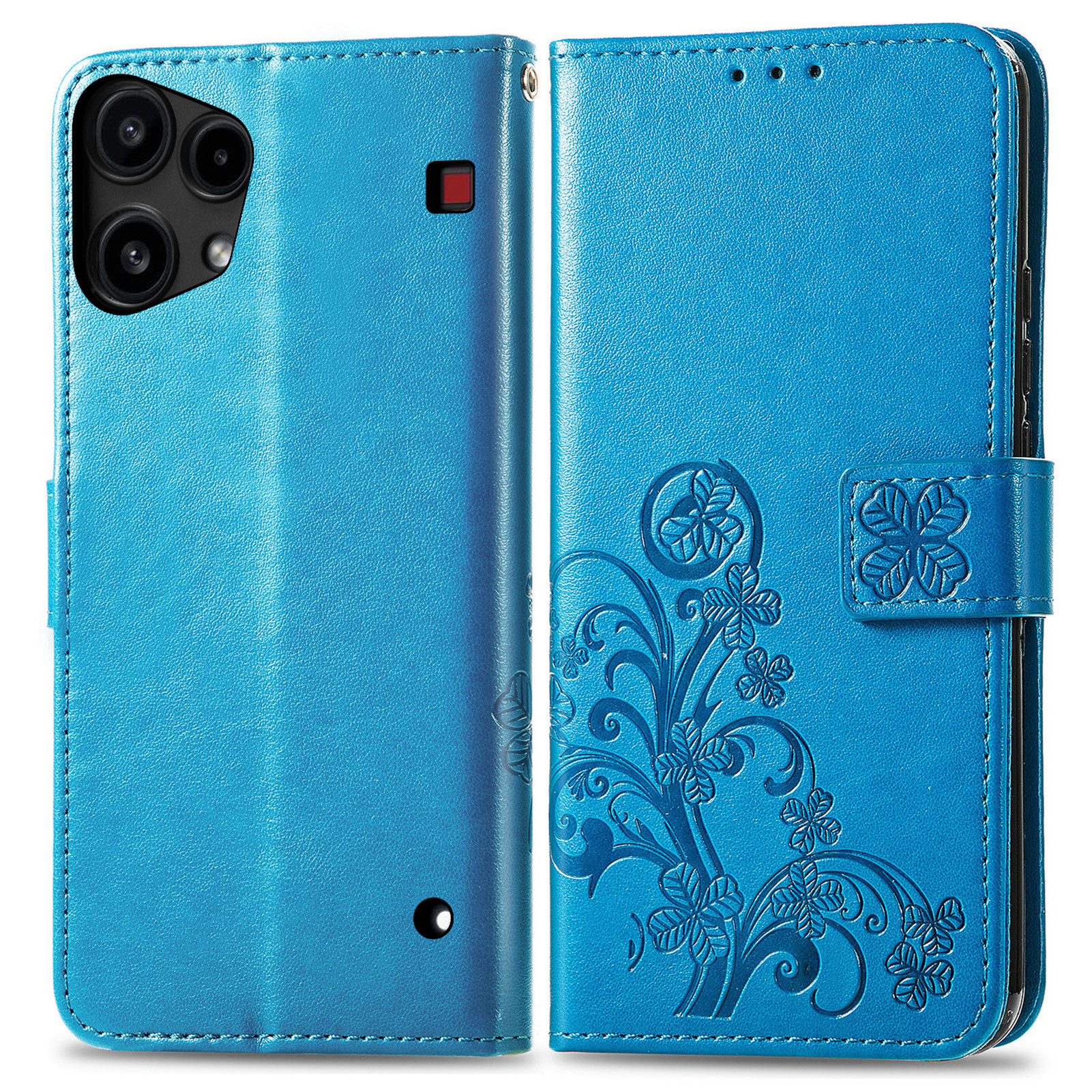 For Nothing Phone (3a) Lite 5G Leather Case Four-Leaf Clover Wallet Phone Cover - Blue
