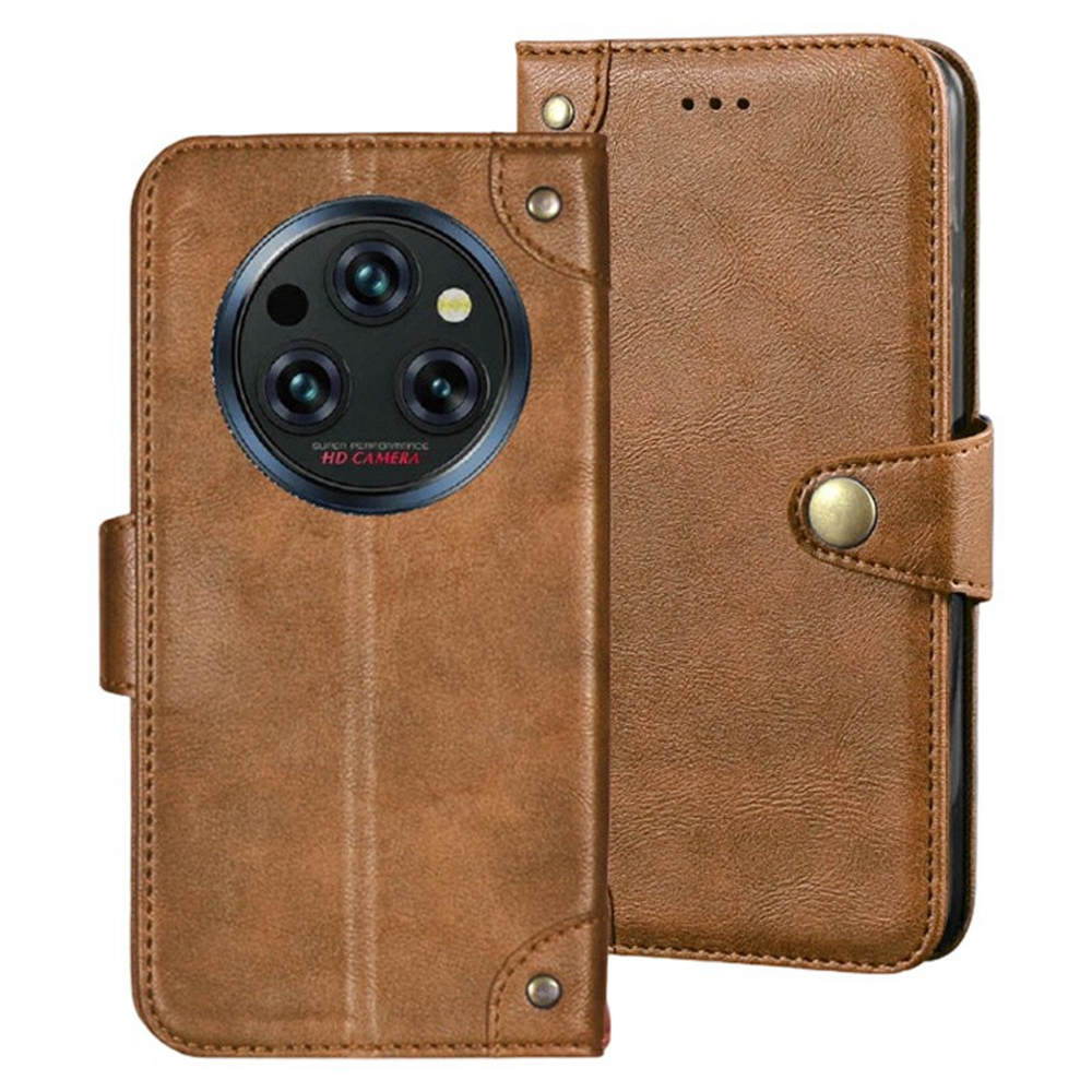 For Oukitel WP62 Case Magnetic Buckle Wallet Stand Business Leather Flip Phone Cover - Brown