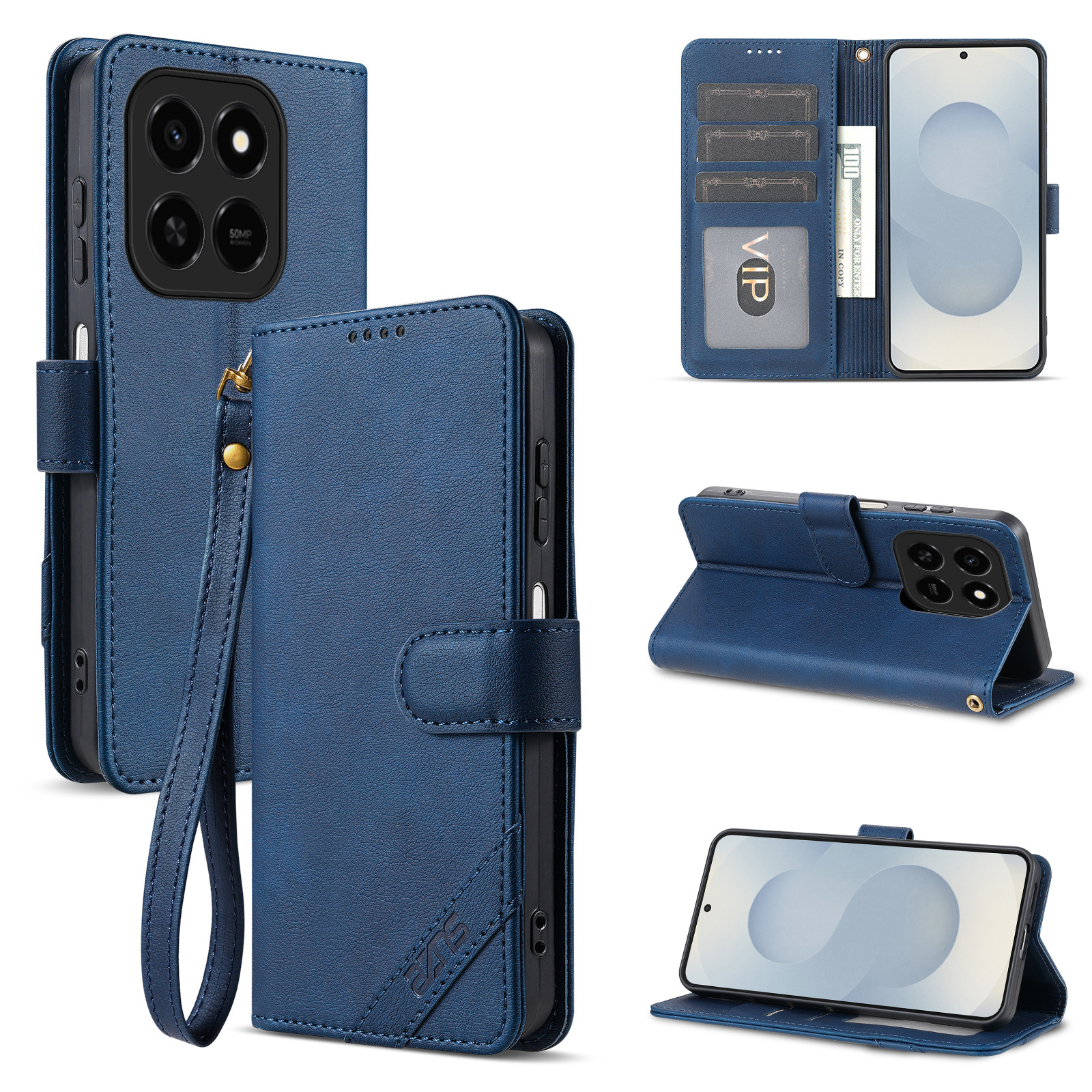 AZNS A2 Leather Case for Honor 400 Smart 5G  /  400 Smart 4G  /  X7d 4G  /  Play10T 5G  /  Play 80 Pro 5G RFID Blocking Wallet Stand Phone Cover with 