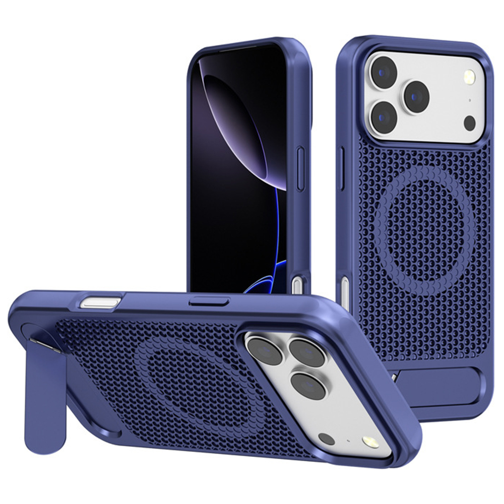 For iPhone 17 Pro Case Hollow Heat Dissipation Back Cover Kickstand Compatible with MagSafe - Sapphire