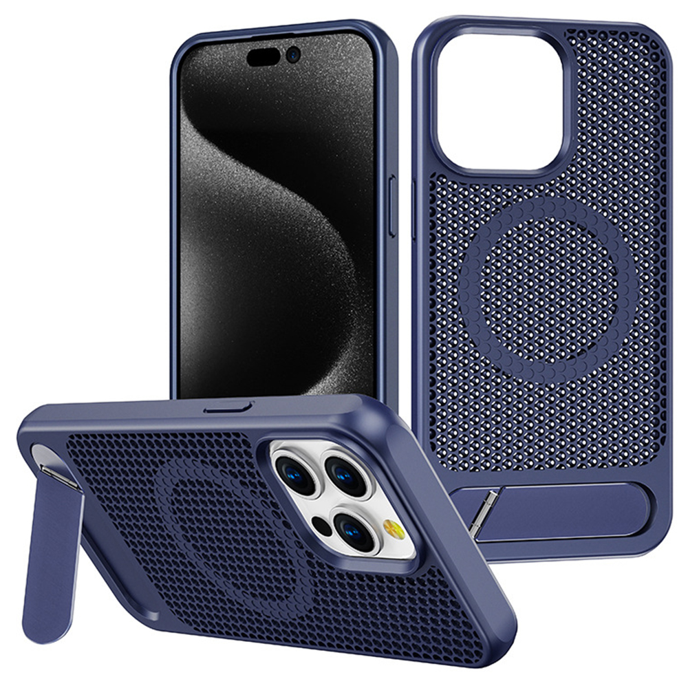 For iPhone 16 Pro Case Hollow Heat Dissipation Back Cover Kickstand Compatible with MagSafe - Sapphire
