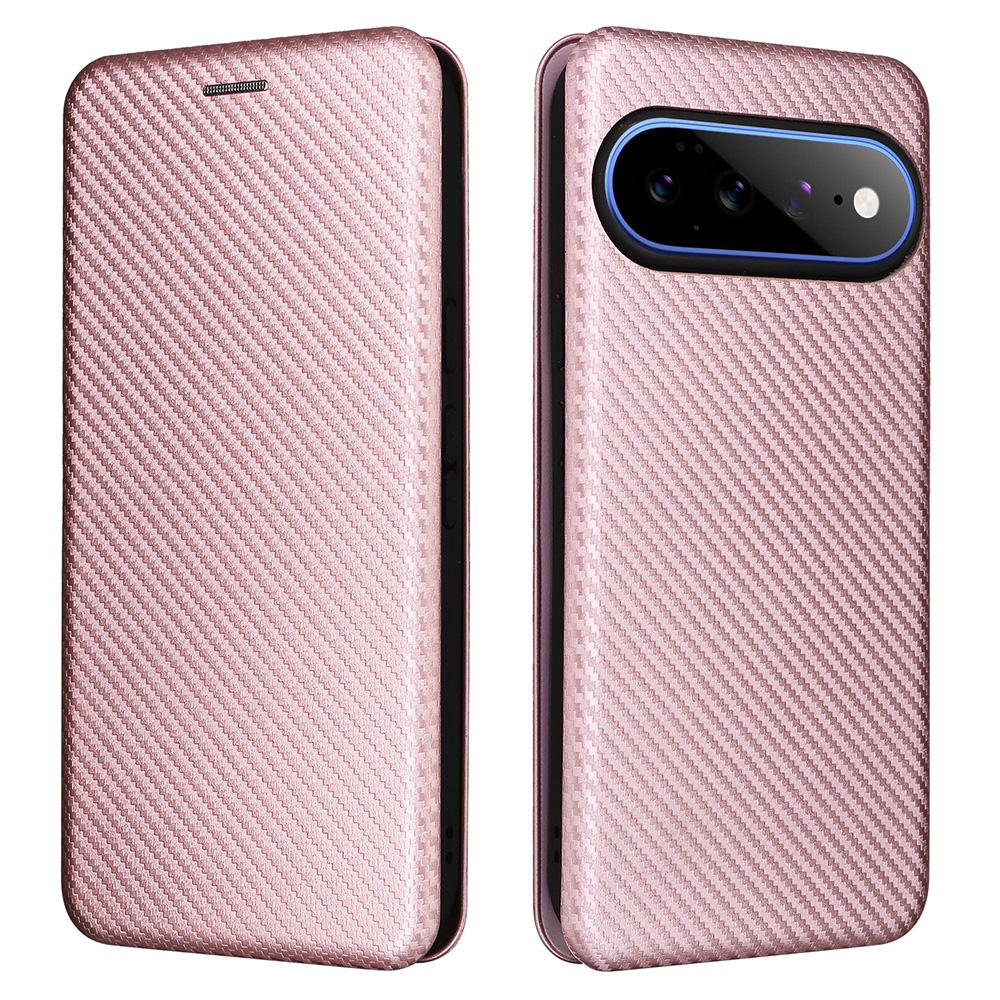 For Google Pixel 11 Pro XL Phone Case Carbon Fiber Texture Drop-Proof PU Leather Phone Cover - Rose Gold