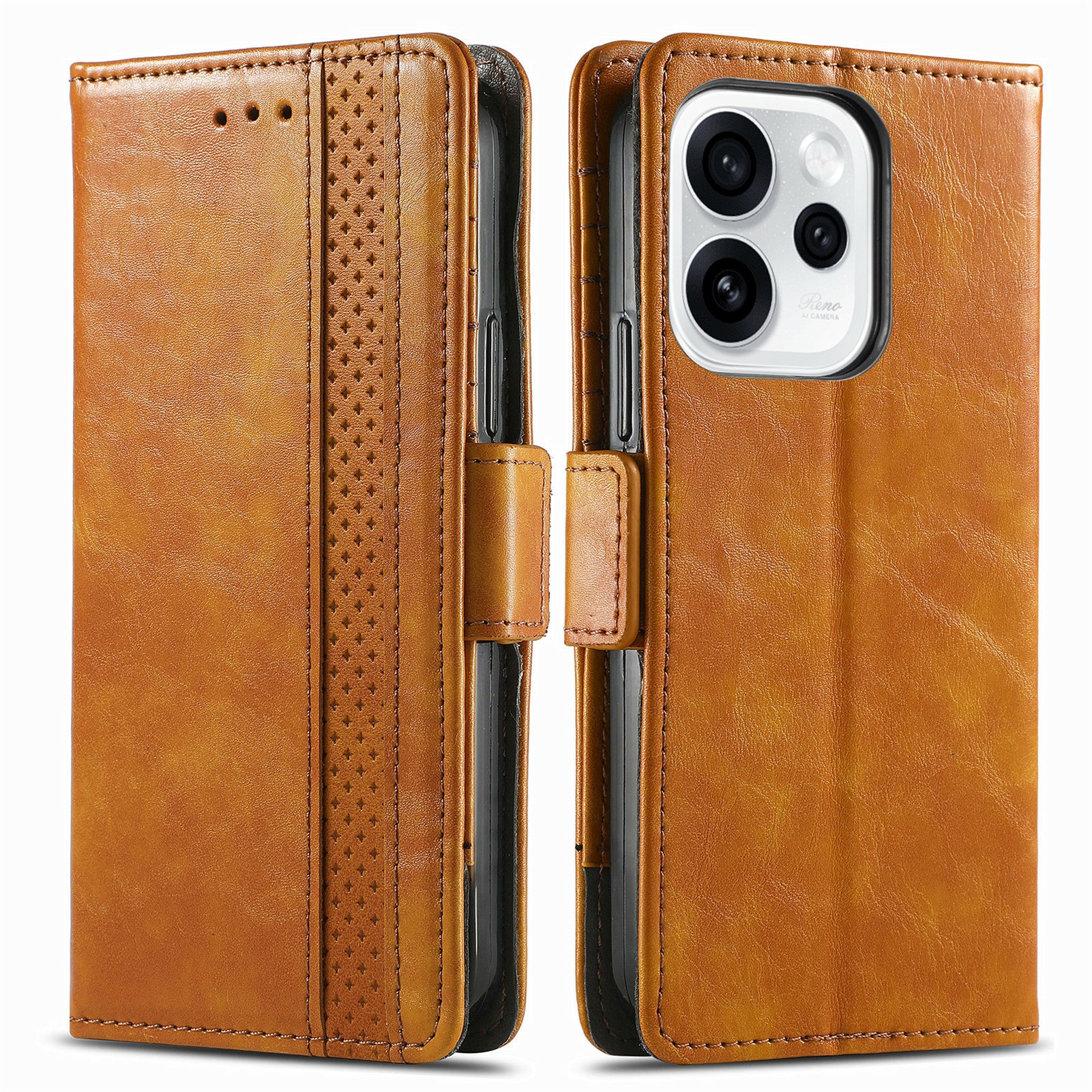 CASENEO Phone Case For Oppo Reno15 Pro 5G (Global)  /  Reno15 5G (China) PU Leather Cover Stand with RFID Blocking Wallet - Khaki