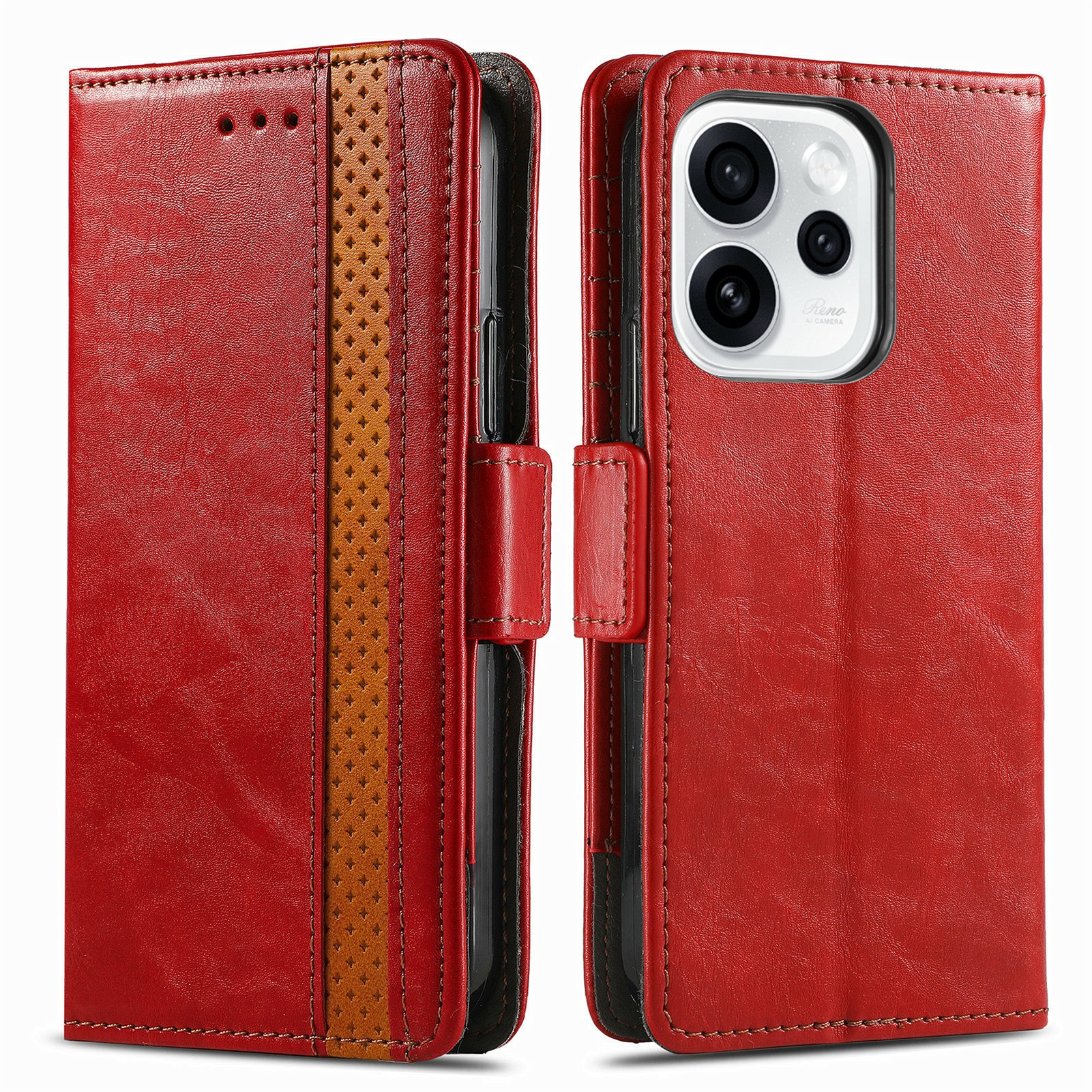 CASENEO Phone Case For Oppo Reno15 Pro 5G (Global)  /  Reno15 5G (China) PU Leather Cover Stand with RFID Blocking Wallet - Red