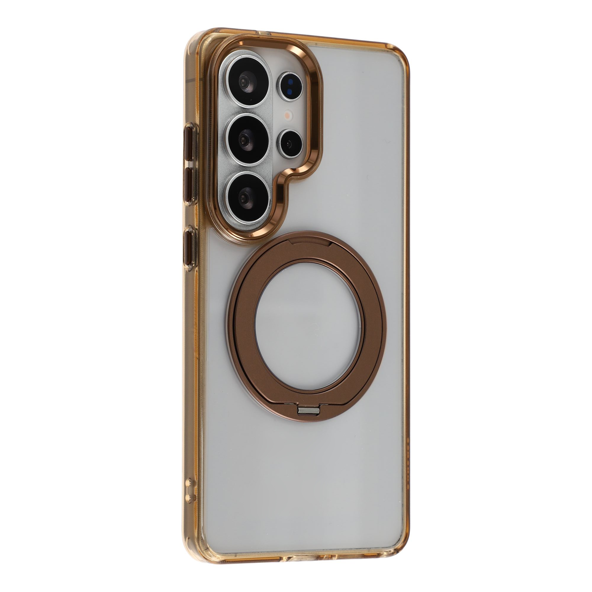 JAUCASE for Samsung Galaxy S26 Ultra Magnetic Case with 360° Rotating Ring Stand Clear TPU PC Shockproof Protective Cover - Transparent Gold