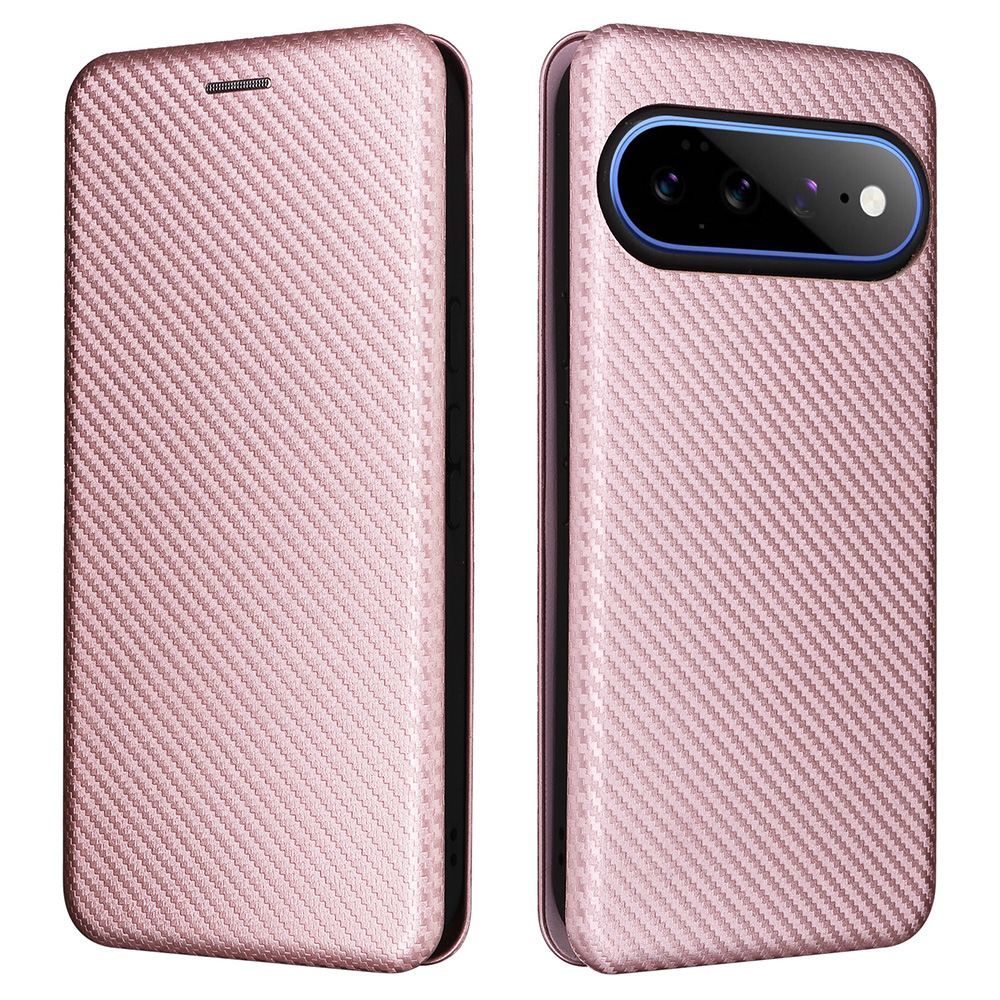 For Google Pixel 11  /  Pixel 11 Pro Case Carbon Fiber Texture Drop-Proof PU Leather Phone Cover - Rose Gold
