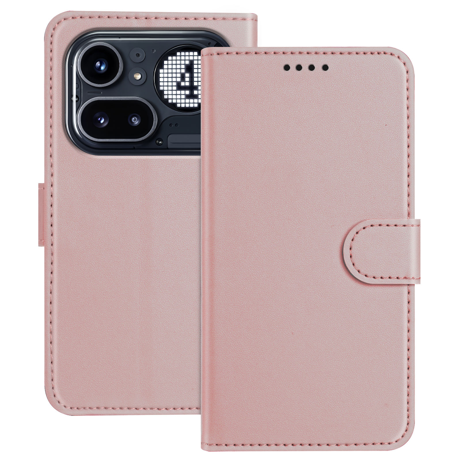 For Nothing Phone (4a) Pro Leather Case Wallet Stand Solid Color Anti Drop Phone Cover - Rose Gold