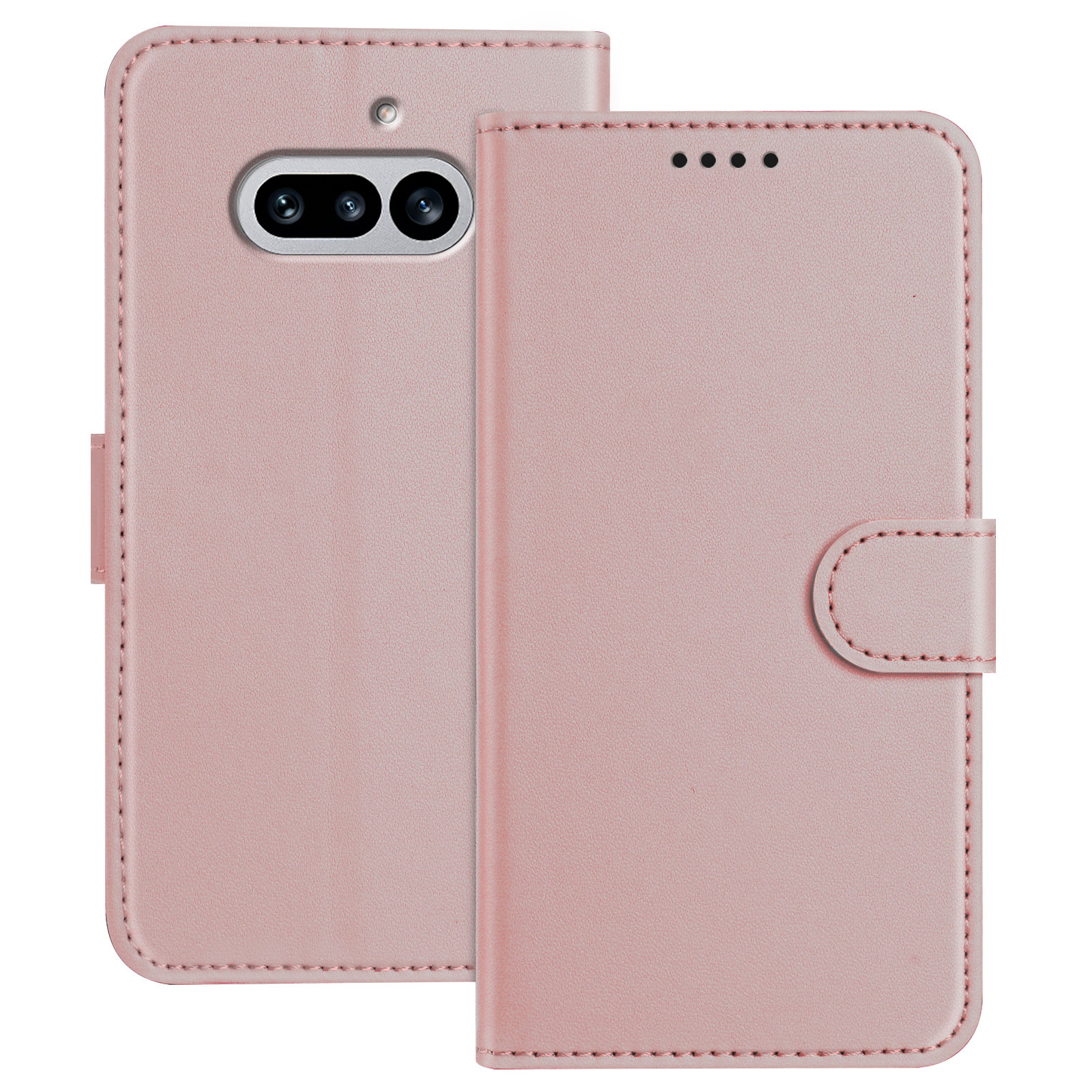 For Nothing Phone (4a) Leather Case Wallet Stand Solid Color Anti Drop Phone Cover - Rose Gold