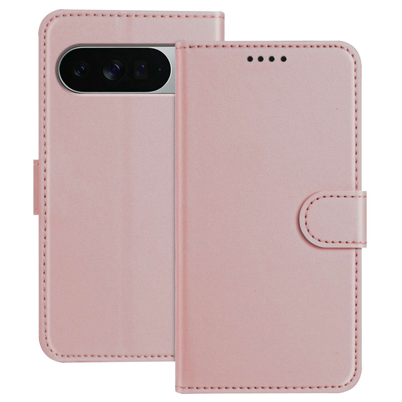 For Google Pixel 11 Pro XL Leather Case Wallet Stand Solid Color Anti Drop Phone Cover - Rose Gold