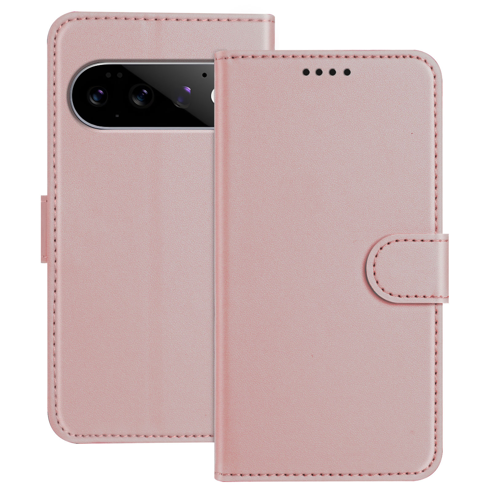 For Google Pixel 11 Pro / Pixel 11 Leather Case Wallet Stand Solid Color Anti Drop Phone Cover - Rose Gold