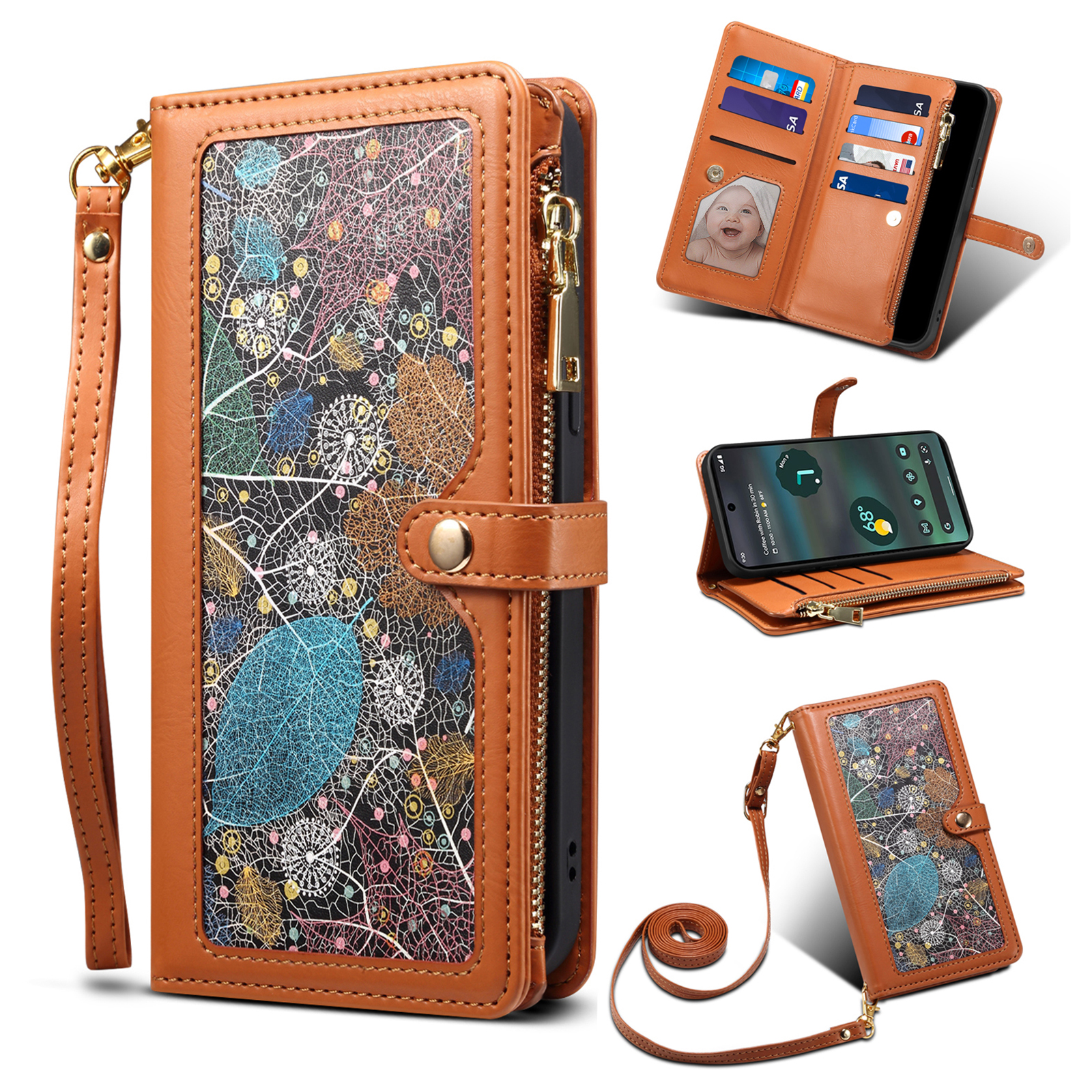 

Eseble Galaxy -serie PU Leather Telefon Hülle Für Google Pixel 6a, RFID Blockierende Reißverschlusspocket -stand Wallet Wallet Schockdes Folio Flip Phone Cover - Braun, Google Pixel 6a