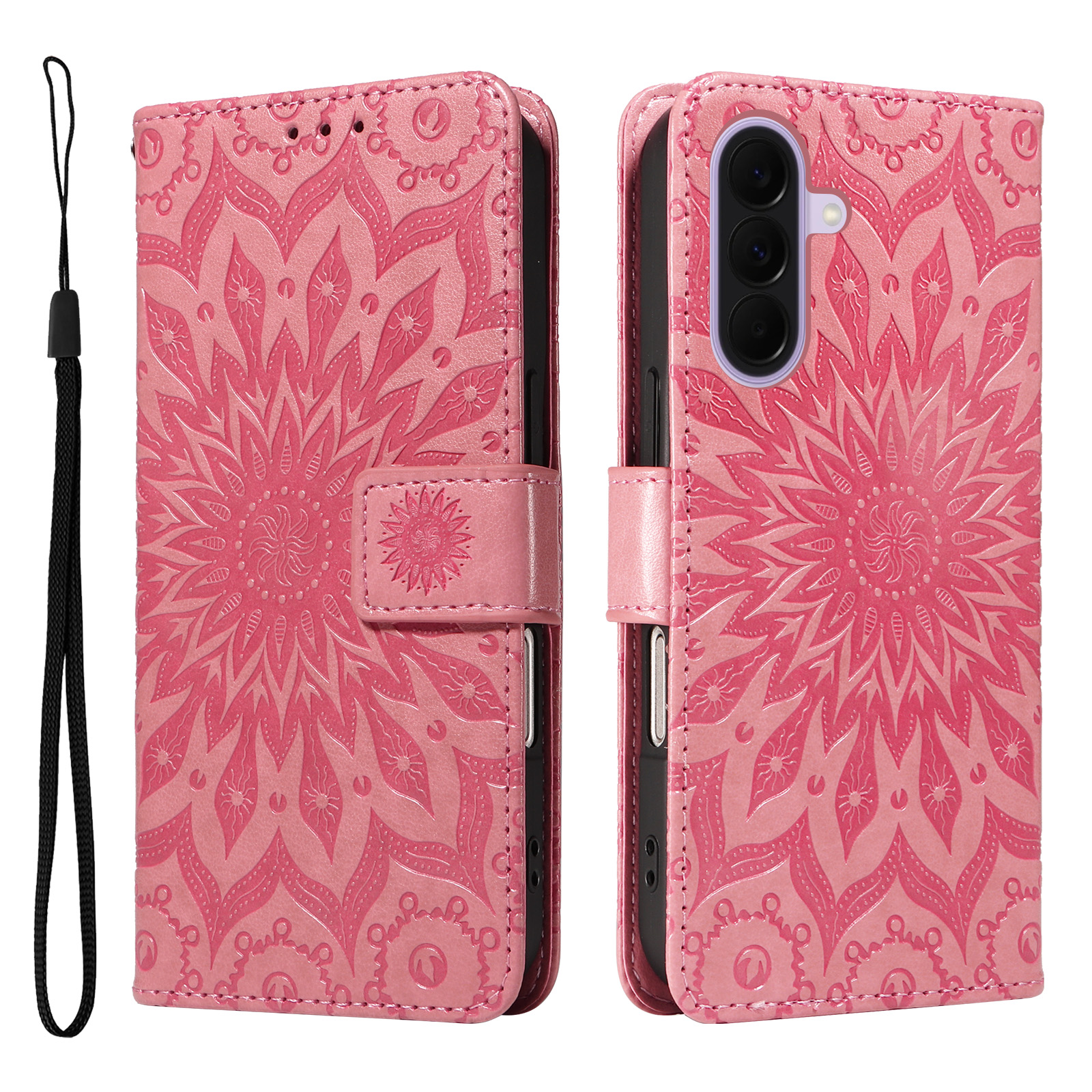 For Samsung Galaxy A27 Leather Wallet Case Sunflower Imprinted Phone Cover - Pink
