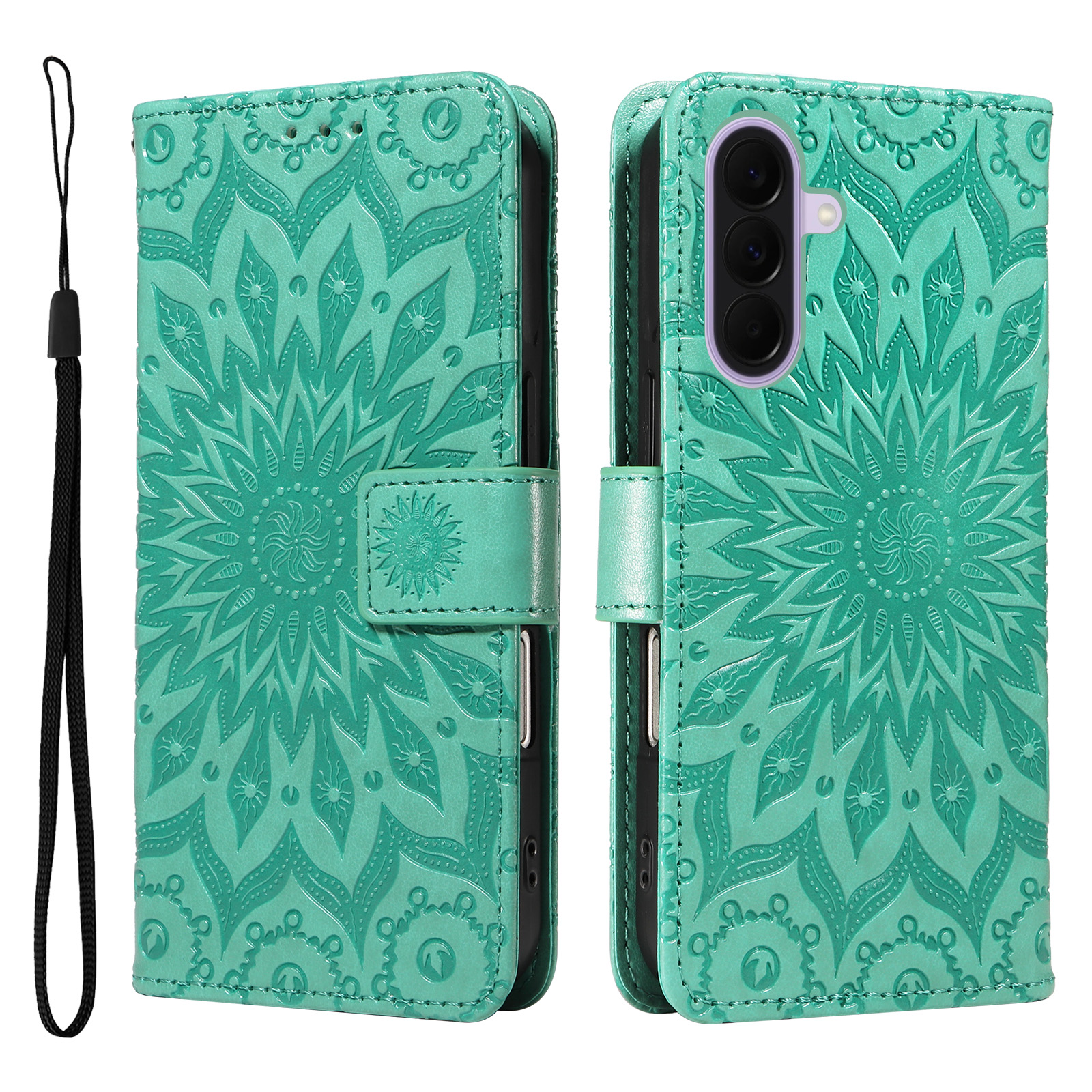 For Samsung Galaxy A27 Leather Wallet Case Sunflower Imprinted Phone Cover - Green
