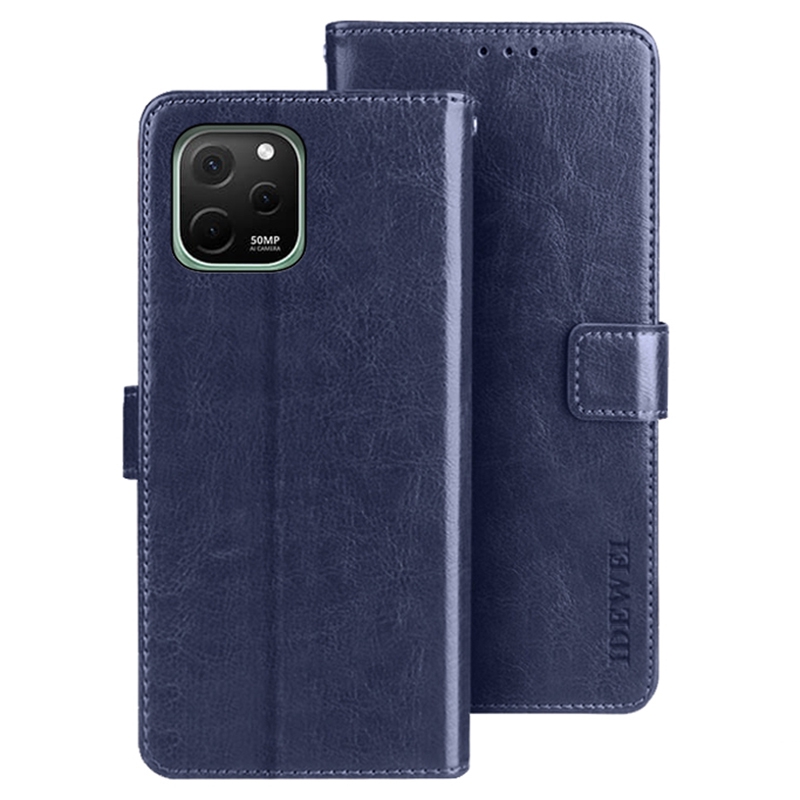 

Idewei Für Huawei Nova Y61 4G Schockabsorbierende PU Leder Flip Stand Wallet Wallet Crazy Horse Texture Telefon Schutzhülle - Dunkelblau, Huawei nova Y61 4G