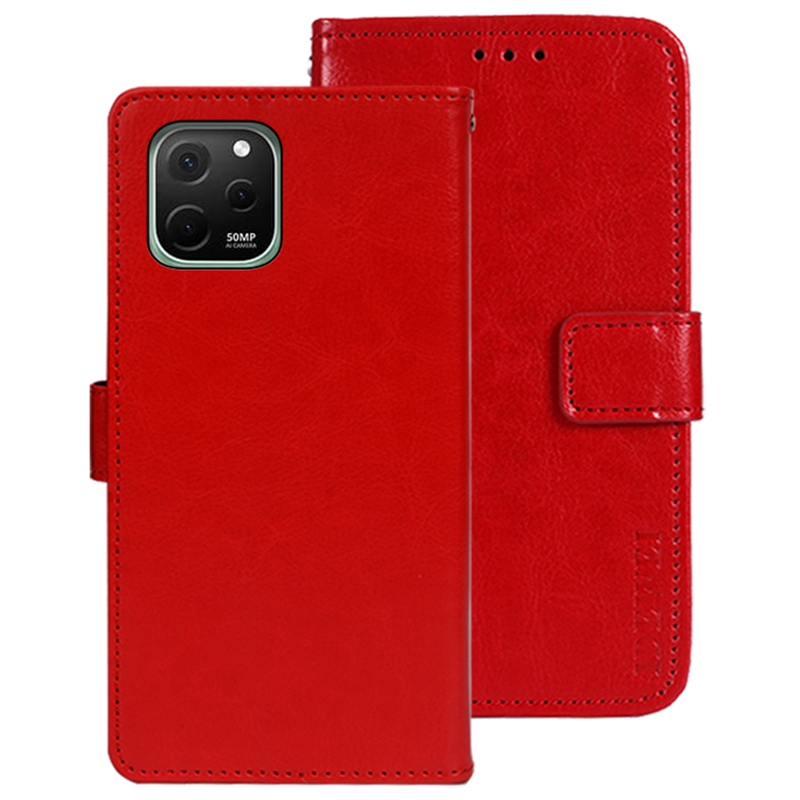 

Idewei Für Huawei Nova Y61 4G Schockabsorbierende PU Leder Flip Stand Wallet Wallet Crazy Horse Texture Telefon Schutzhülle - Rot, Huawei nova Y61 4G