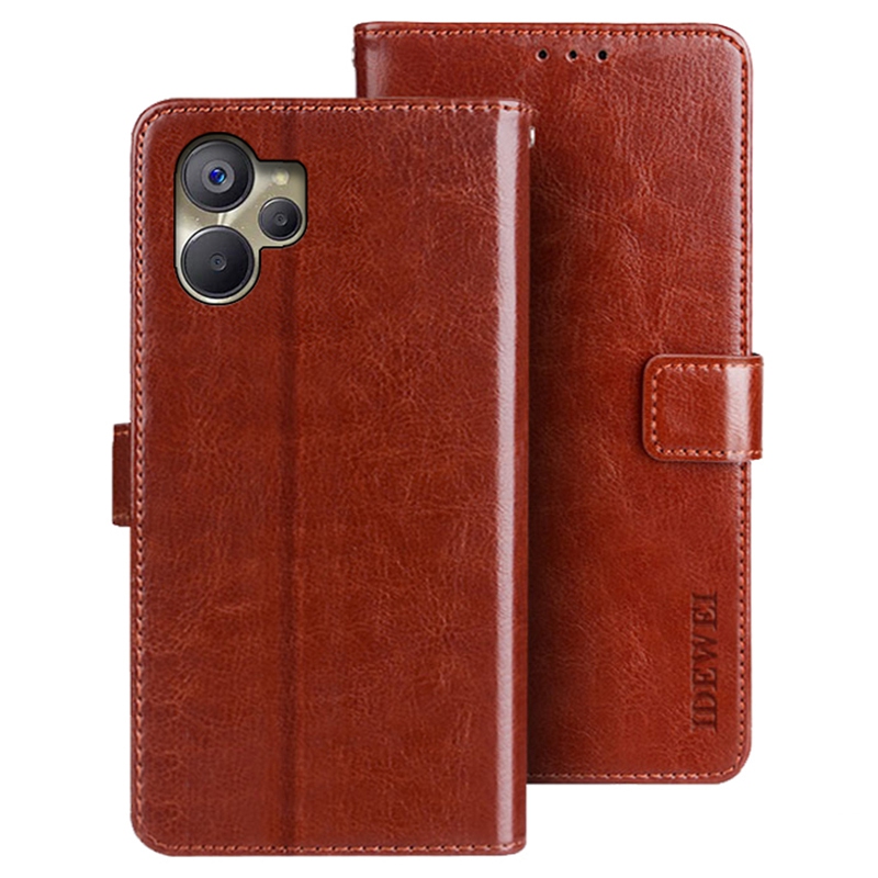 

Idewei Für Realme 10 5g / 9i 5G PU Leder Verstellbarer Stand Wallet Flip Cover Crazy Horse Texture Telefon Schutzhülle - Braun, Realme 10 5G