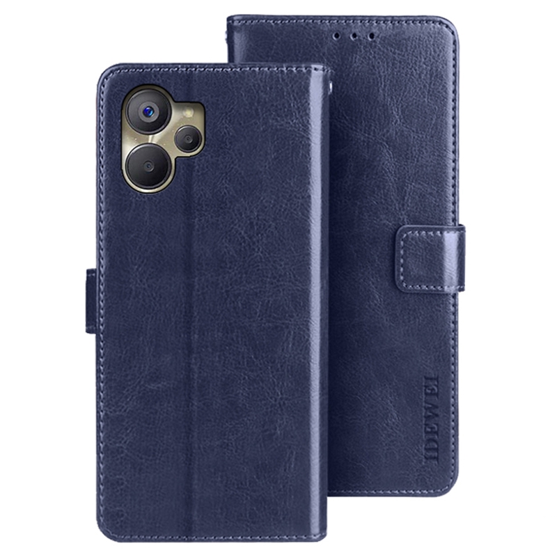 

Idewei Für Realme 10 5g / 9i 5G PU Leder Verstellbarer Stand Wallet Flip Cover Crazy Horse Texture Telefon Schutzhülle - Dunkelblau, Realme 10 5G