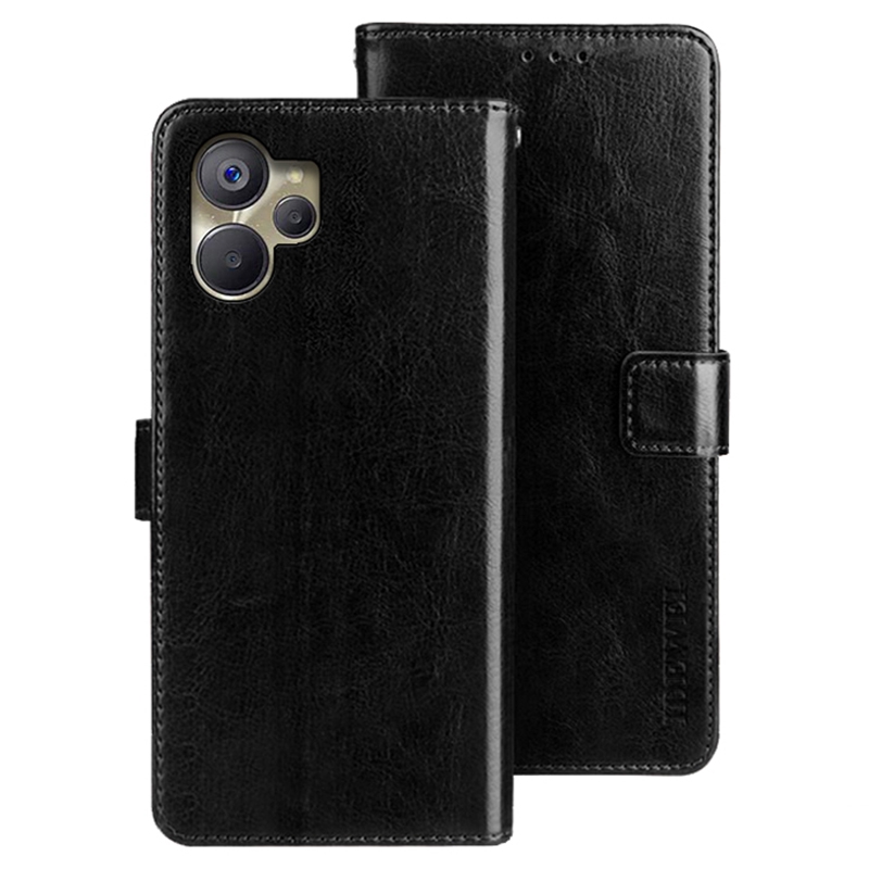 

Idewei Für Realme 10 5g / 9i 5G PU Leder Verstellbarer Stand Wallet Flip Cover Crazy Horse Texture Telefon Schutzhülle - Schwarz, Realme 10 5G