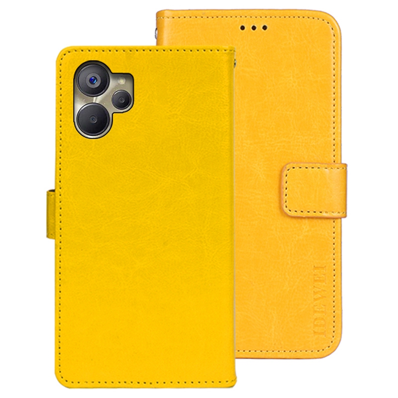 

Idewei Für Realme 10 5g / 9i 5G PU Leder Verstellbarer Stand Wallet Flip Cover Crazy Horse Texture Telefon Schutzhülle - Gelb, Realme 10 5G