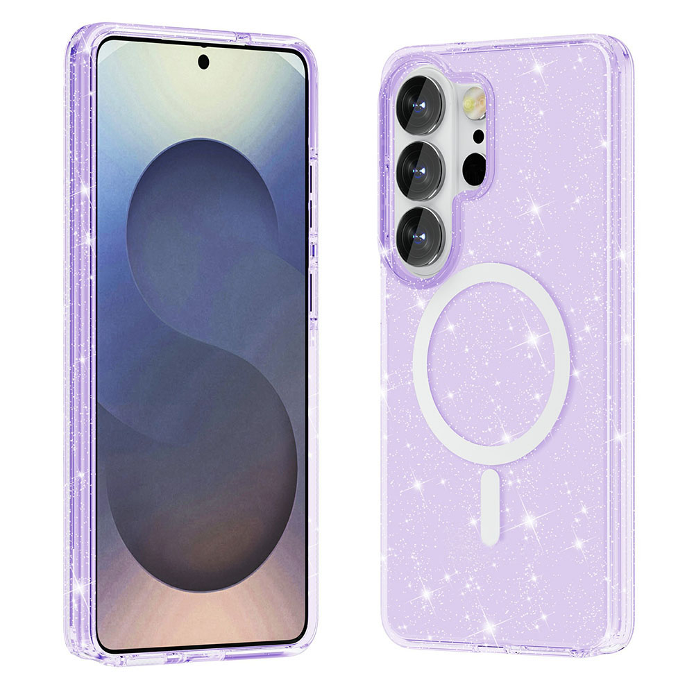 AMORUS For Samsung Galaxy S26 Ultra Magnetic Case Glitter Powder PC + TPU Phone Cover - Glitter Purple