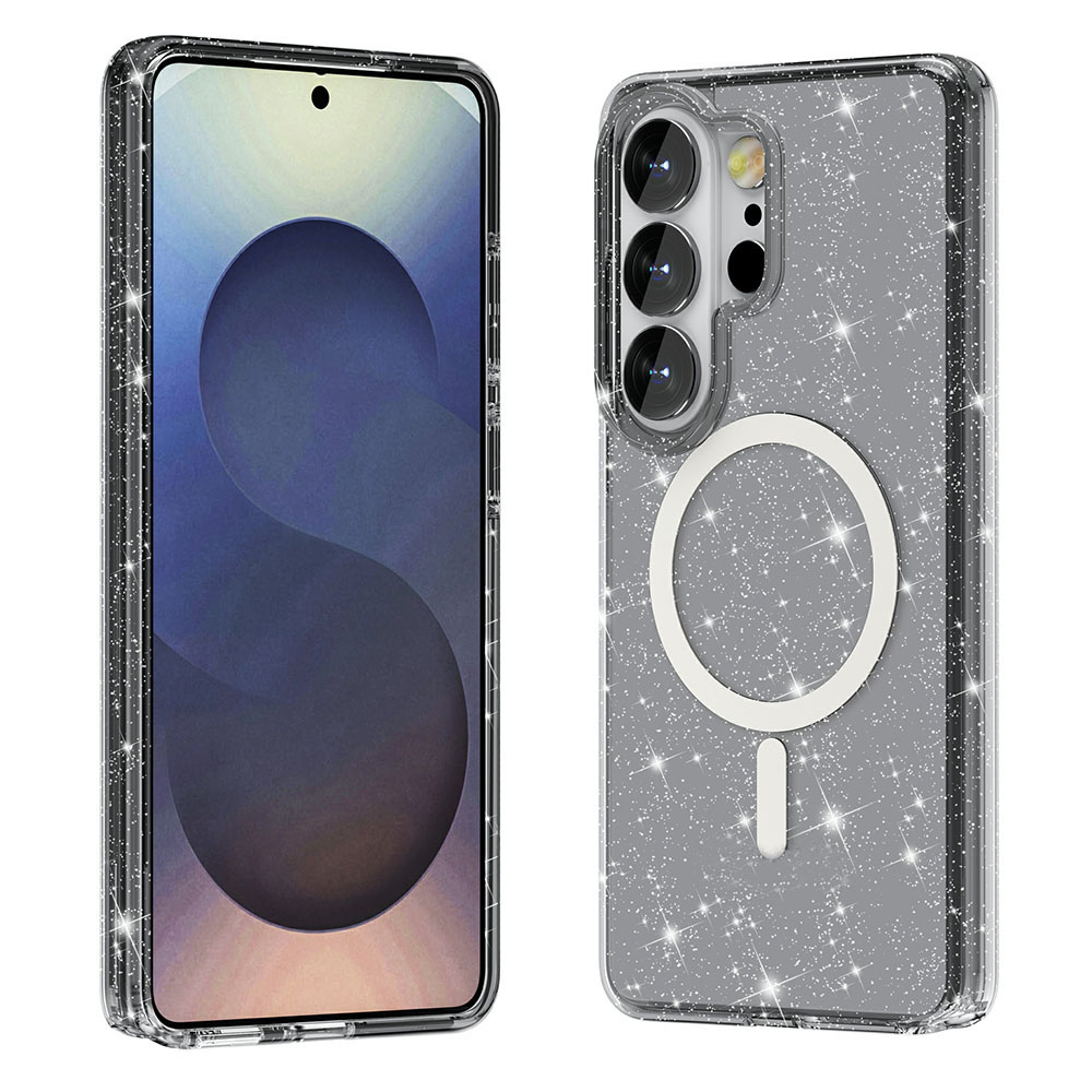 AMORUS For Samsung Galaxy S26 Ultra Magnetic Case Glitter Powder PC + TPU Phone Cover - Glitter Black
