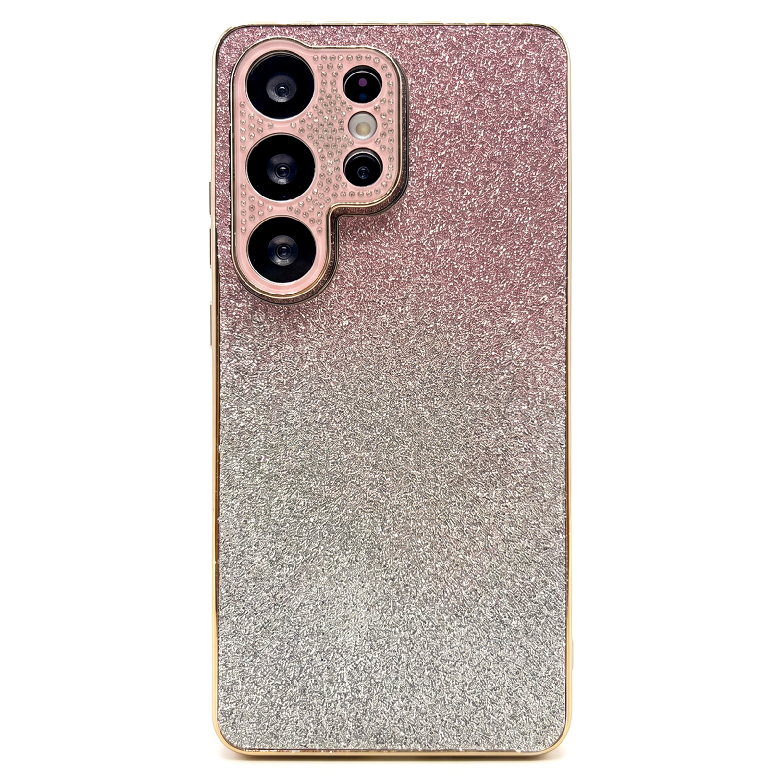 For Samsung Galaxy S26 Ultra Case Gradient Glitter TPU+PC Phone Cover with Rhinestones Decor Camera Frame - Gradient Pink