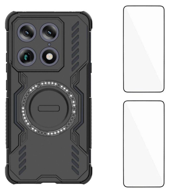 WANLONFENG for Motorola Moto X70 Air Pro 5G / Motorola Signature 5G Magnetic Case  DJ Series PC TPU Phone Cover with 2Pcs Tempered Glass Film - Black
