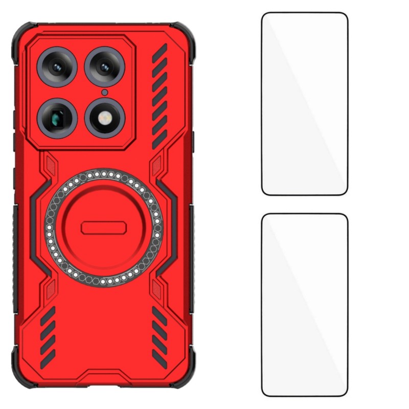 WANLONFENG for Motorola Moto X70 Air Pro 5G / Motorola Signature 5G Magnetic Case  DJ Series PC TPU Phone Cover with 2Pcs Tempered Glass Film - Red