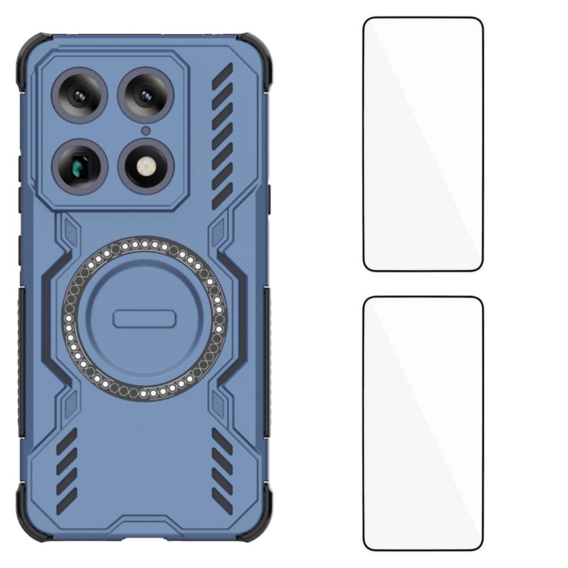 WANLONFENG for Motorola Moto X70 Air Pro 5G / Motorola Signature 5G Magnetic Case  DJ Series PC TPU Phone Cover with 2Pcs Tempered Glass Film - Blue
