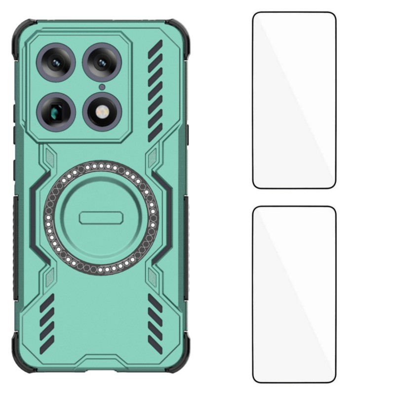WANLONFENG for Motorola Moto X70 Air Pro 5G / Motorola Signature 5G Magnetic Case  DJ Series PC TPU Phone Cover with 2Pcs Tempered Glass Film - Green