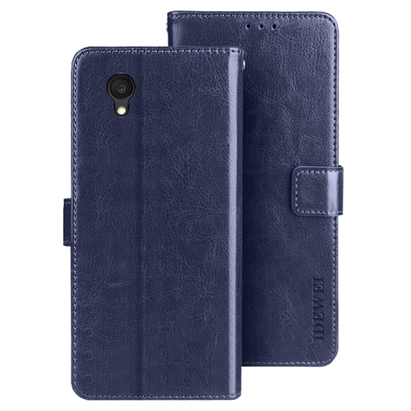 

Idewei Für Alcatel 1 Ultra Vollständig Verpackt PU Leder Flip Ständer Wallet Cover Verrückte Pferdetextur Phone Schutzhülle - Dunkelblau, Alcatel 1 Ultra