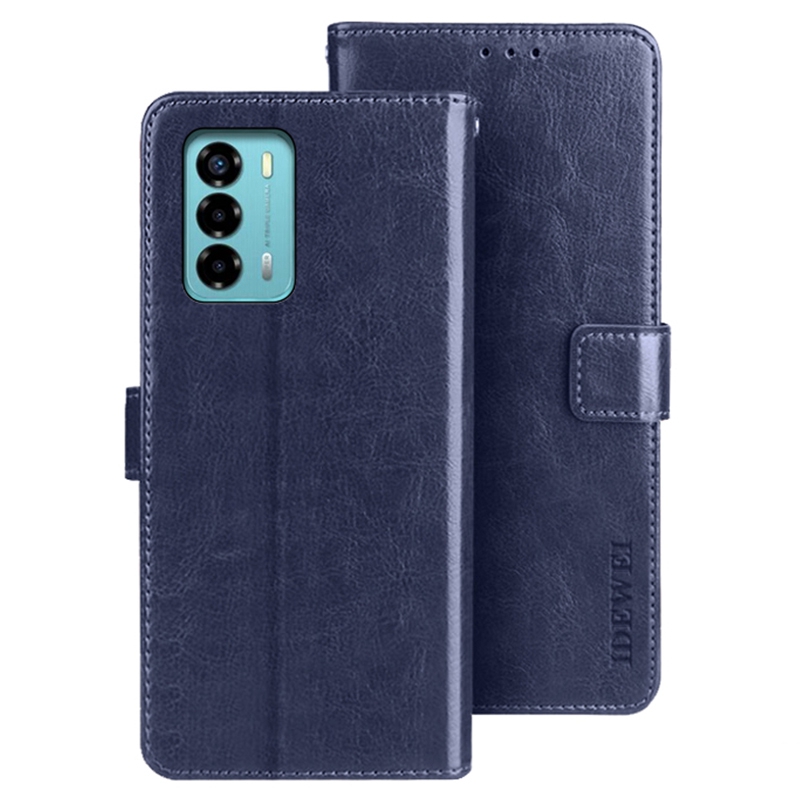 

Idewei Für ZTE Blade A72 4G Vollschutz PU Leder Flip Ständer Wallet Cover Verrückte Pferdetexture Telefon Schutzhülle - Dunkelblau, ZTE Blade A72