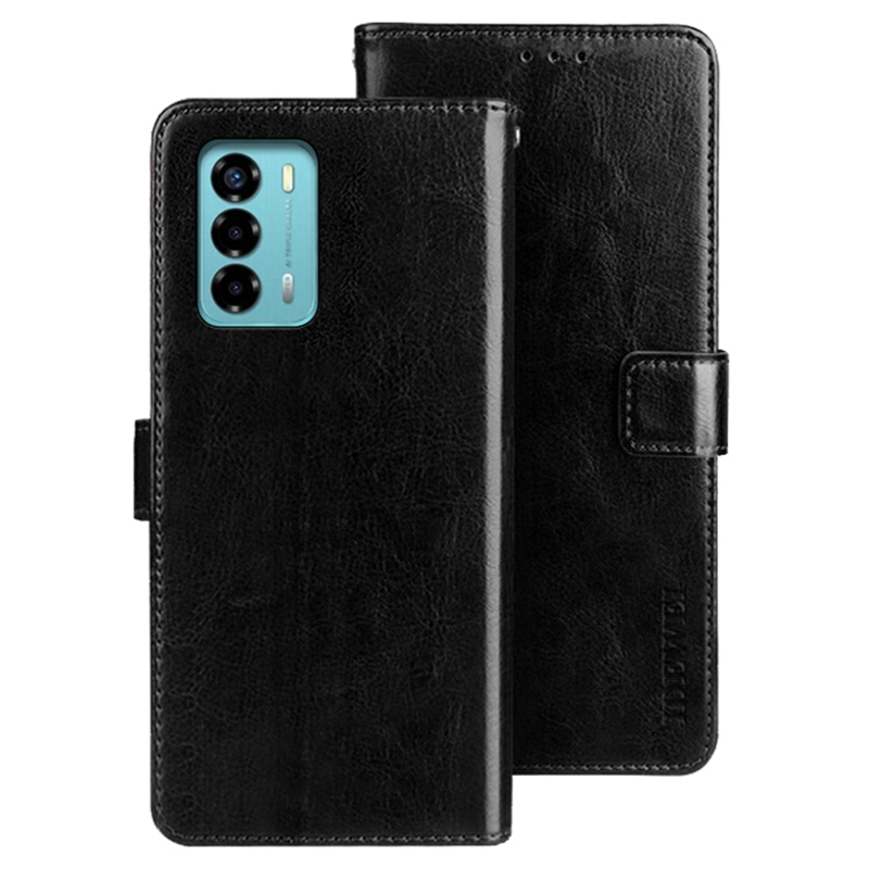 

Idewei Für ZTE Blade A72 4G Vollschutz PU Leder Flip Ständer Wallet Cover Verrückte Pferdetexture Telefon Schutzhülle - Schwarz, ZTE Blade A72