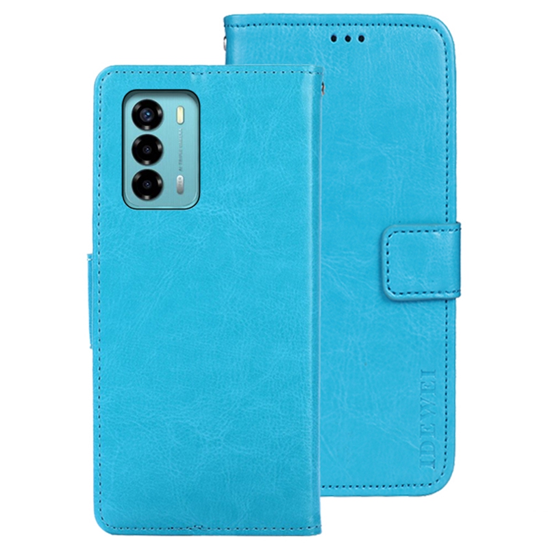

Idewei Für ZTE Blade A72 4G Vollschutz PU Leder Flip Ständer Wallet Cover Verrückte Pferdetexture Telefon Schutzhülle - Himmelblau, ZTE Blade A72