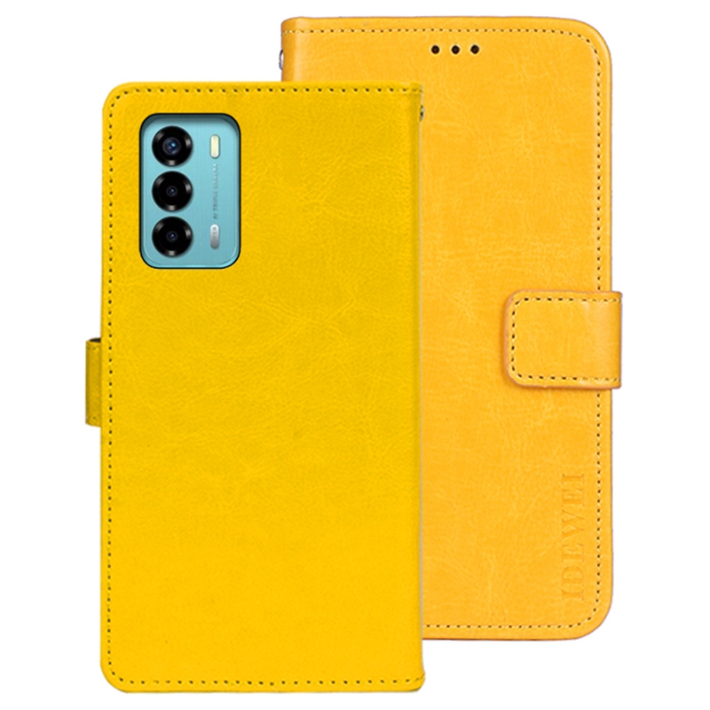 

Idewei Für ZTE Blade A72 4G Vollschutz PU Leder Flip Ständer Wallet Cover Verrückte Pferdetexture Telefon Schutzhülle - Gelb, ZTE Blade A72