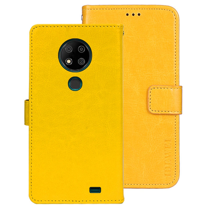 

Idewei Für Oukitel C19 / C19 Pro Book Style PU Leder Flip Stand Wallet Wallet Cover Crazy Horse Texture Telefon Schutzhülle - Gelb, Oukitel C19