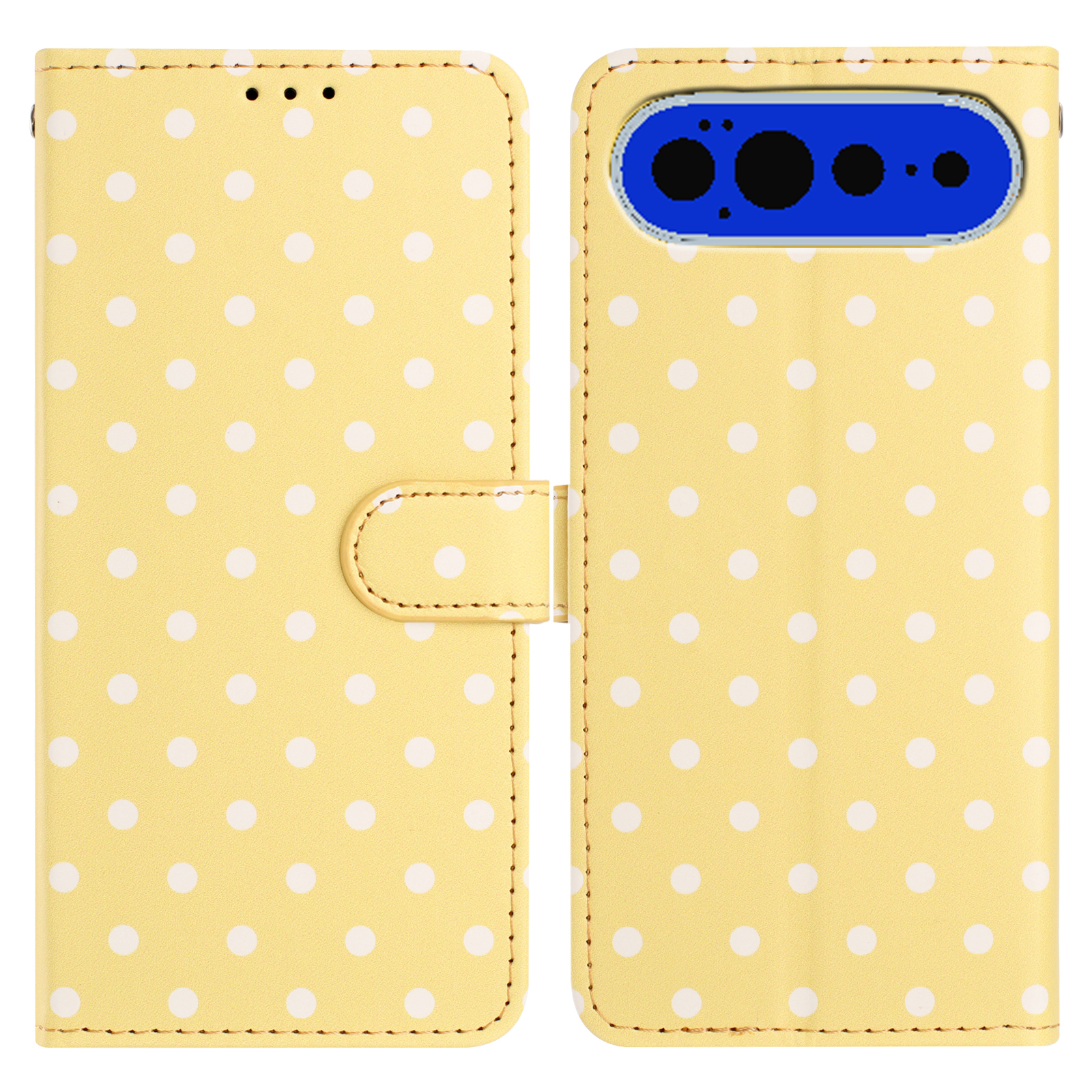 For Google Pixel 11 Pro / Pixel 11 Leather Case Polka Dot Pattern Wallet Stand Folio Phone Cover - Yellow