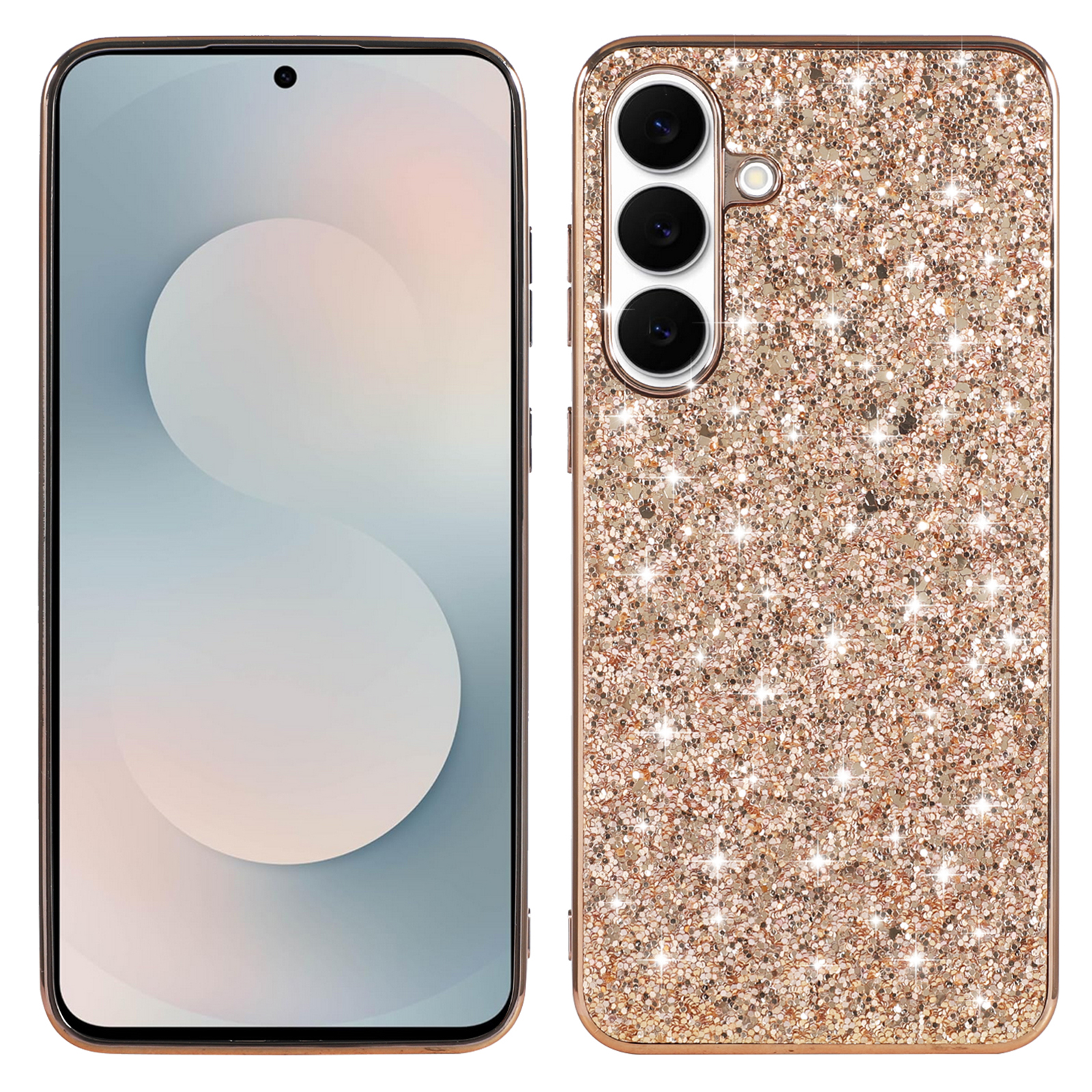 For Samsung Galaxy A37 5G Case Electroplating TPU + PC Sparkling Glitter Phone Back Cover - Rose Gold