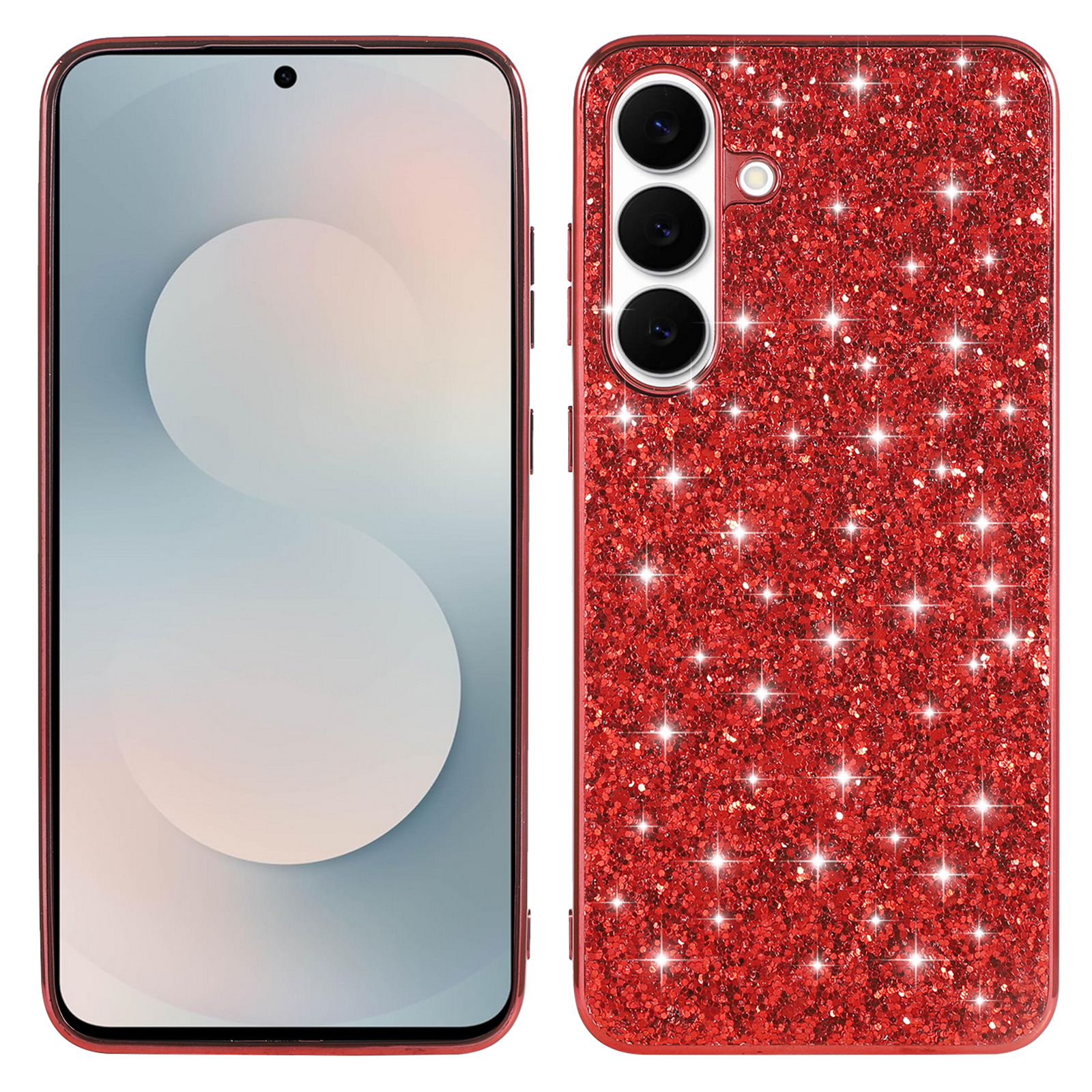 For Samsung Galaxy A57 5G Case Electroplating TPU + PC Sparkling Glitter Phone Back Cover - Red